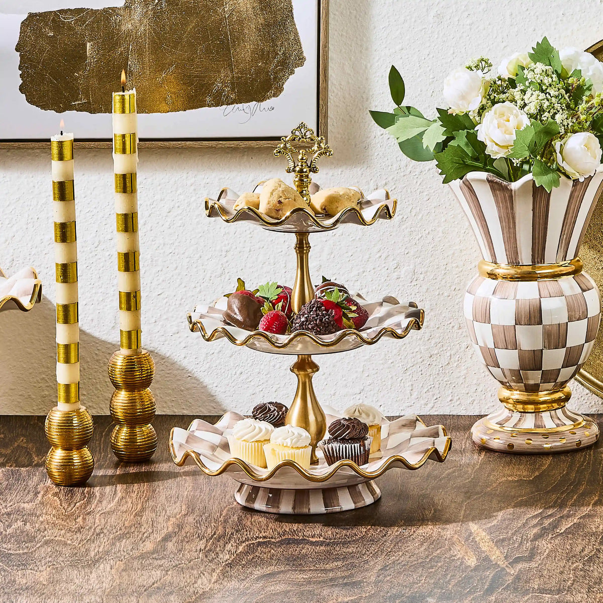 Courtly Check Ceramic Three Tier Sweet Stand