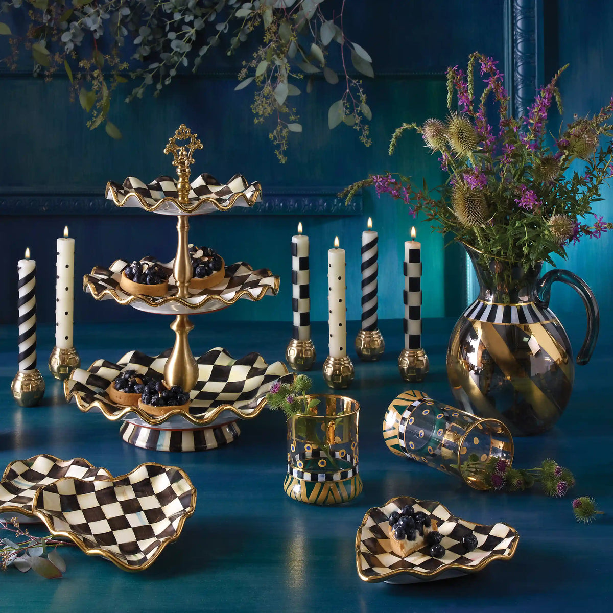 Sterling Check Ceramic Three Tier Sweet Stand