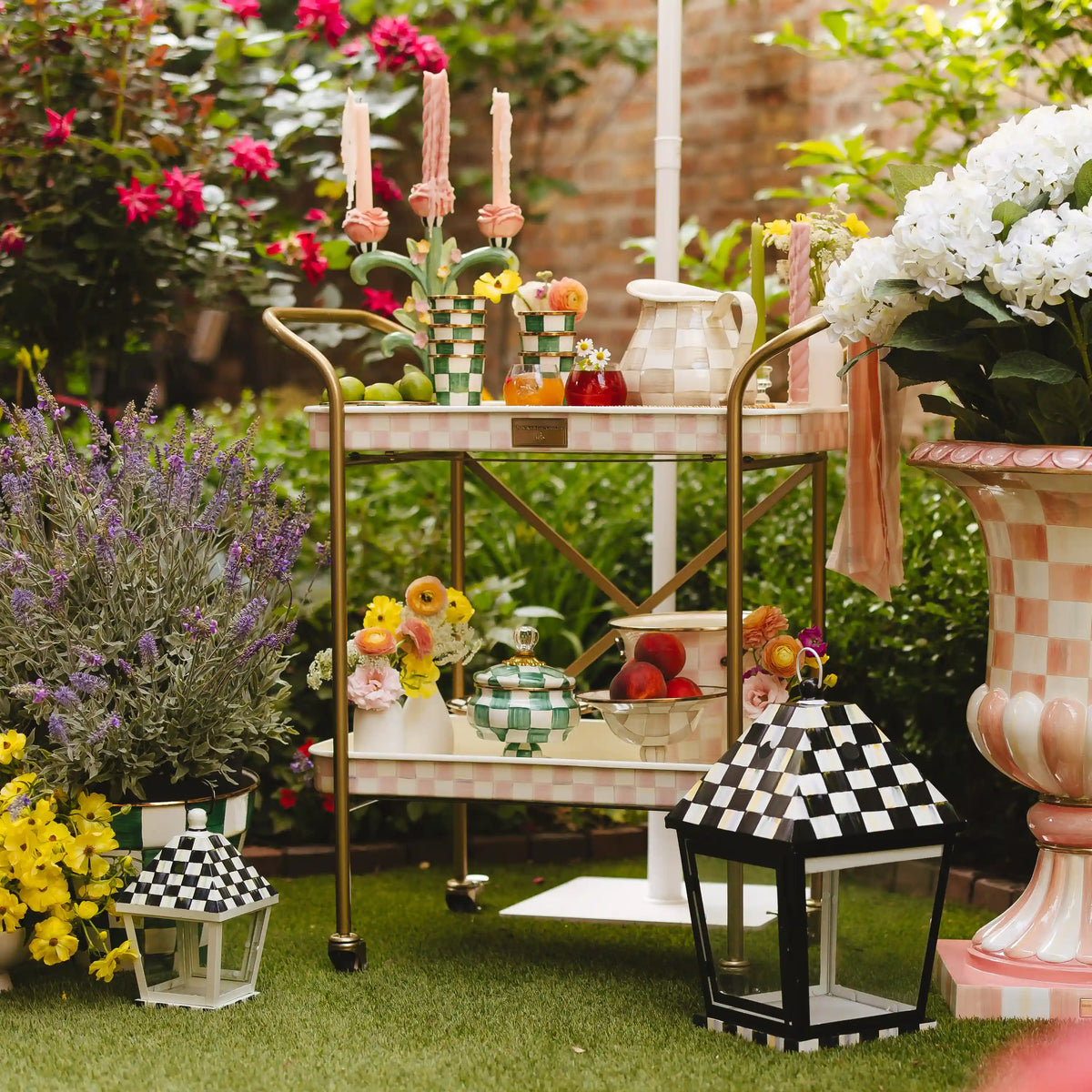 Rosy Check 2-Tier Kitchen Cart