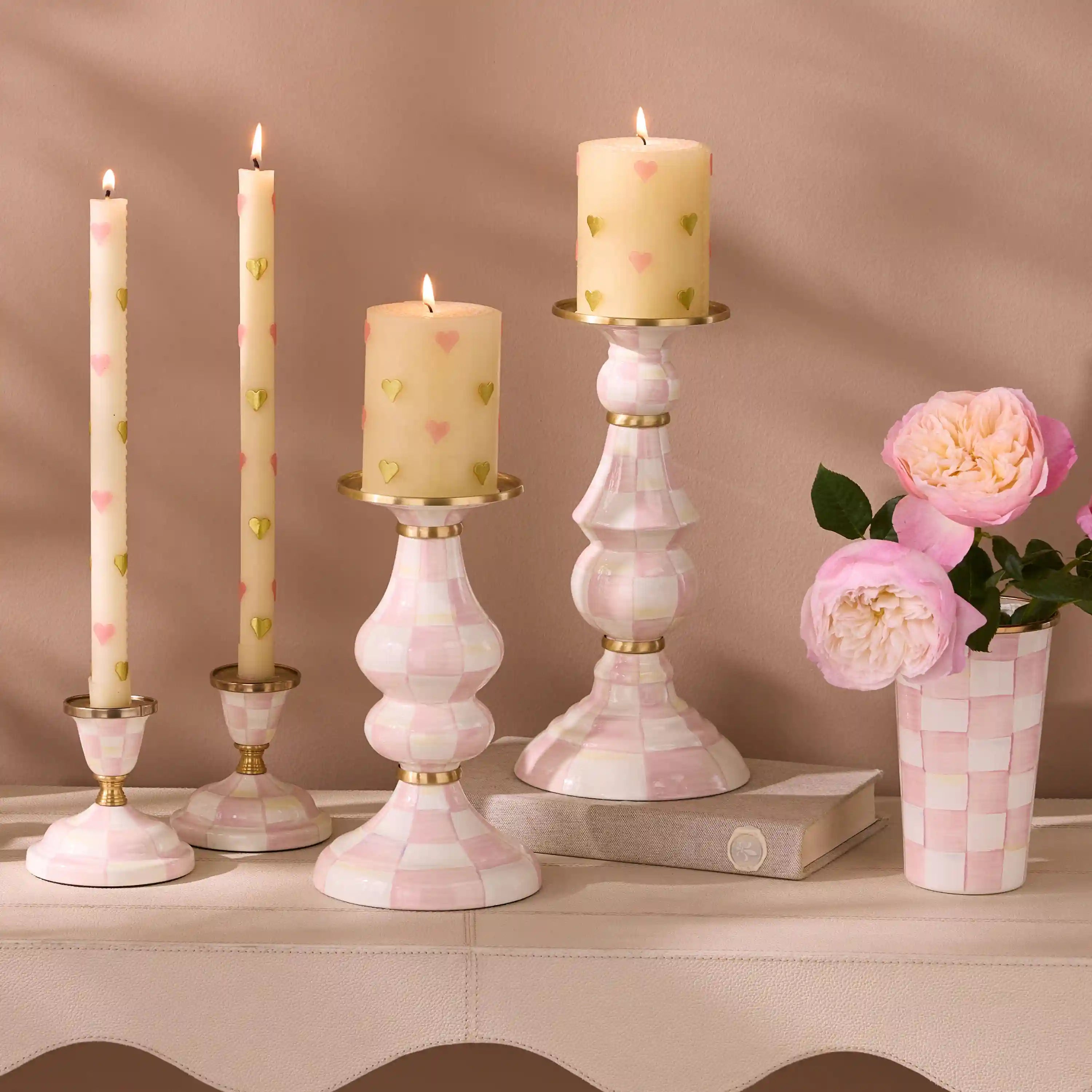 Mocha Check Medium Pillar Candlestick