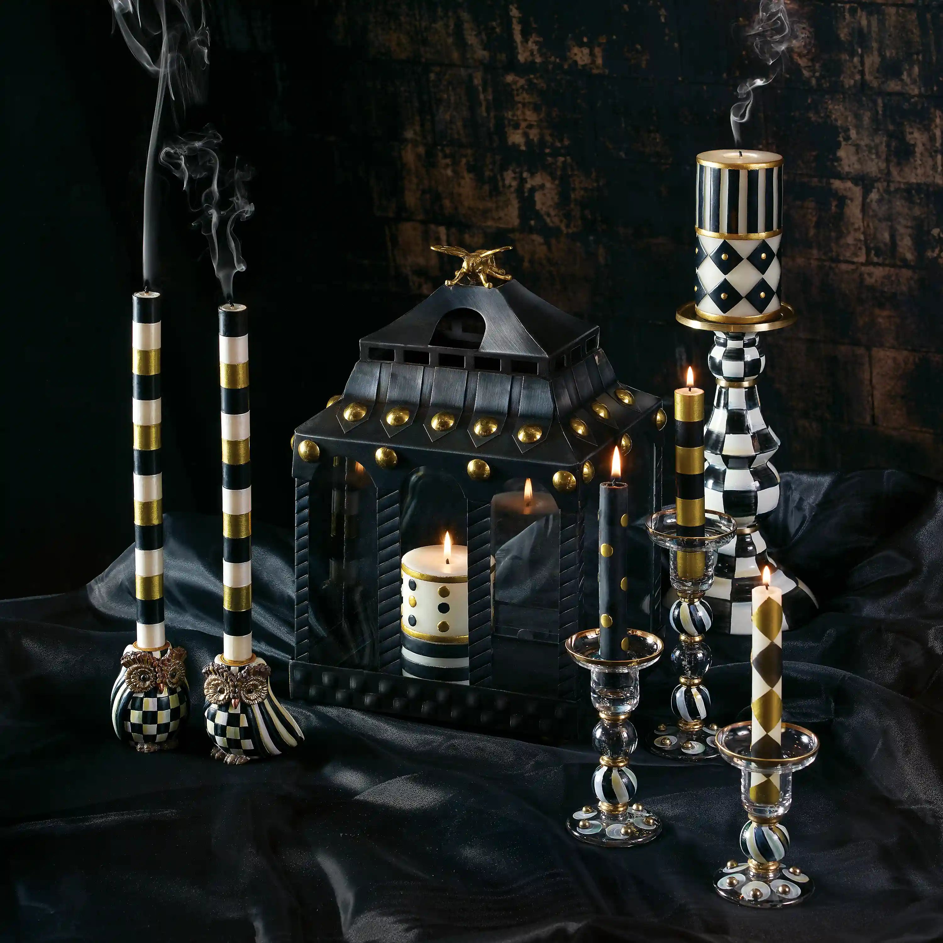 Mocha Check Large Pillar Candlestick