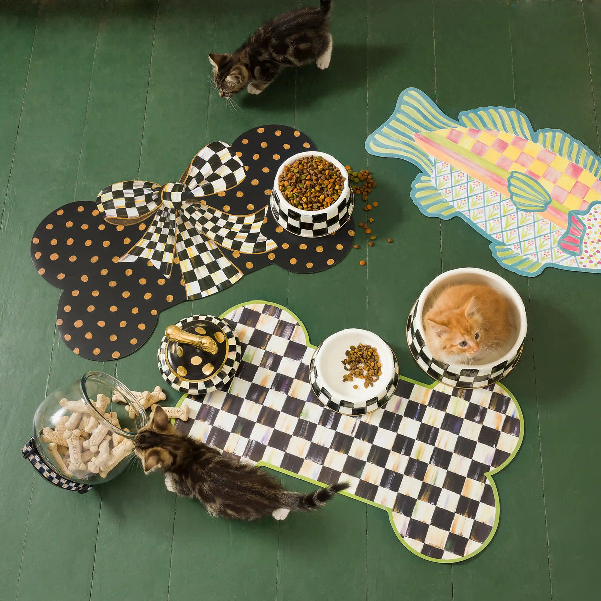 Emerald Check Small Pet Dish