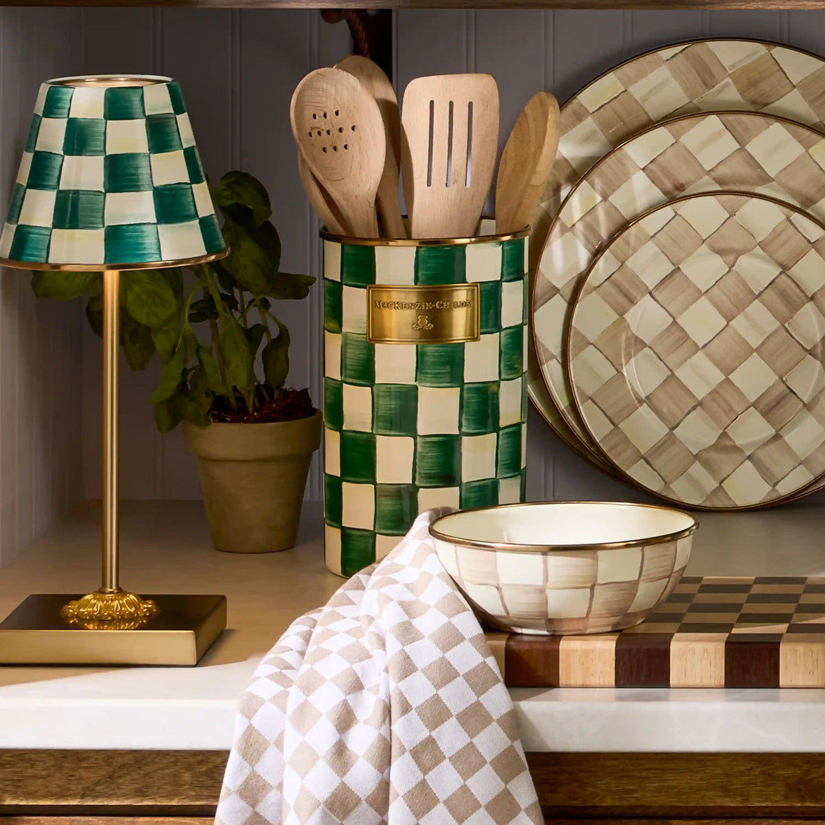 Violet Check Utensil Holder