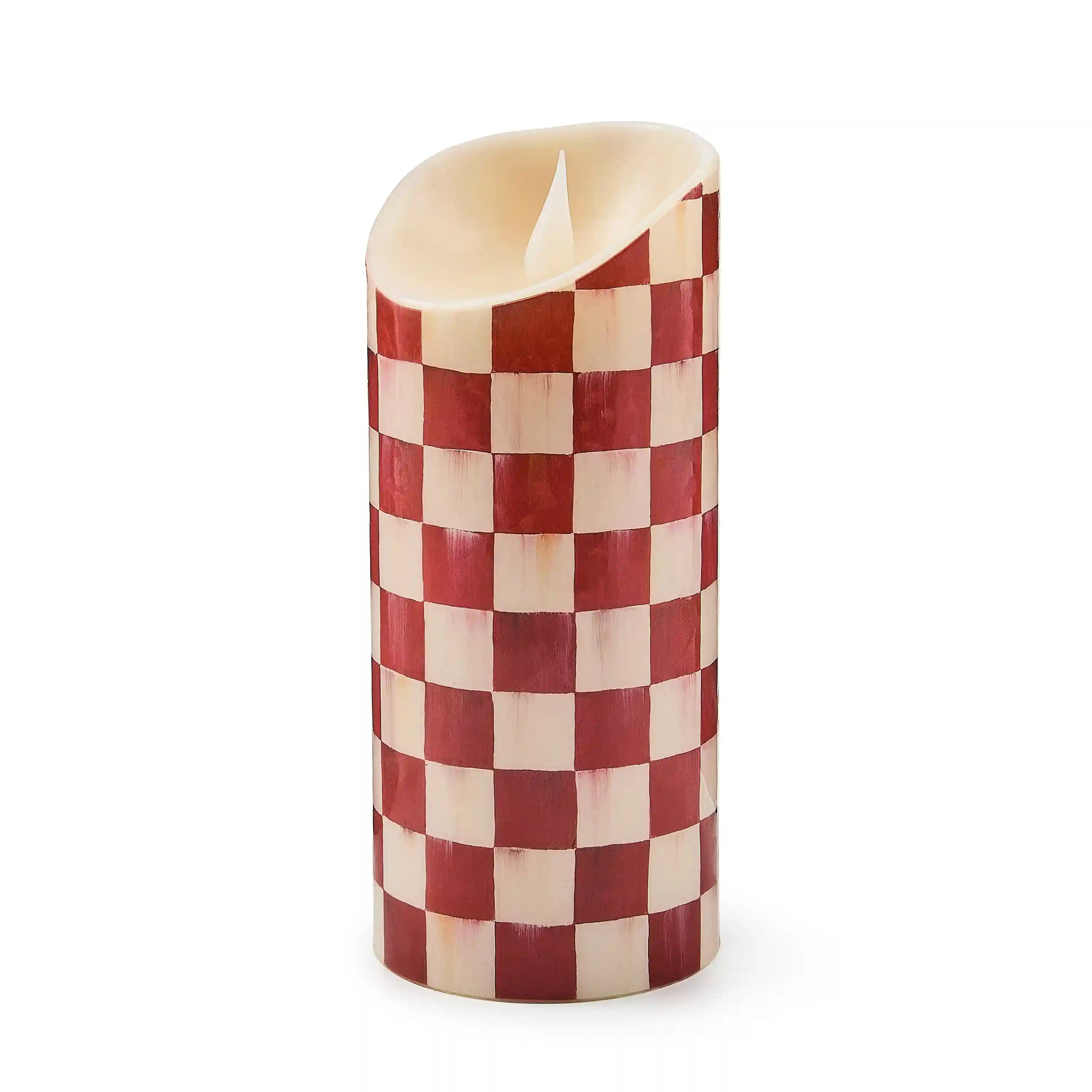 Emerald Check Flameless 5" Pillar Candle