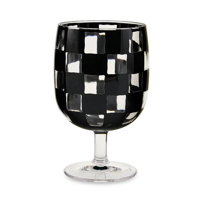 Black Check Acrylic Water Goblets, Set of 4