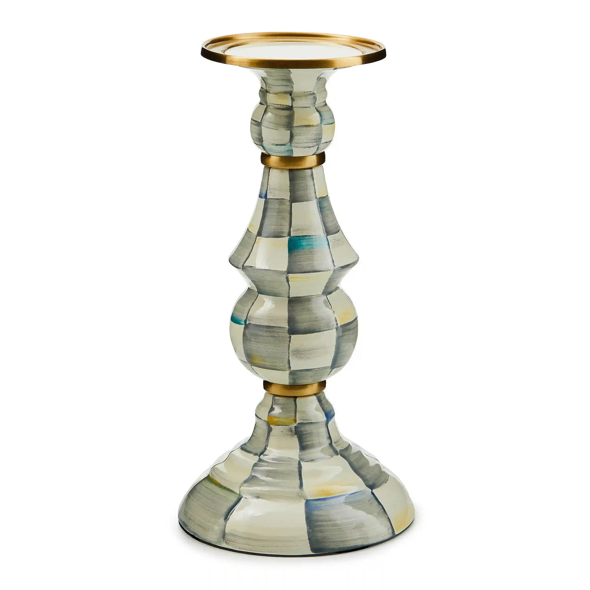 Sterling Check Large Pillar Candlestick