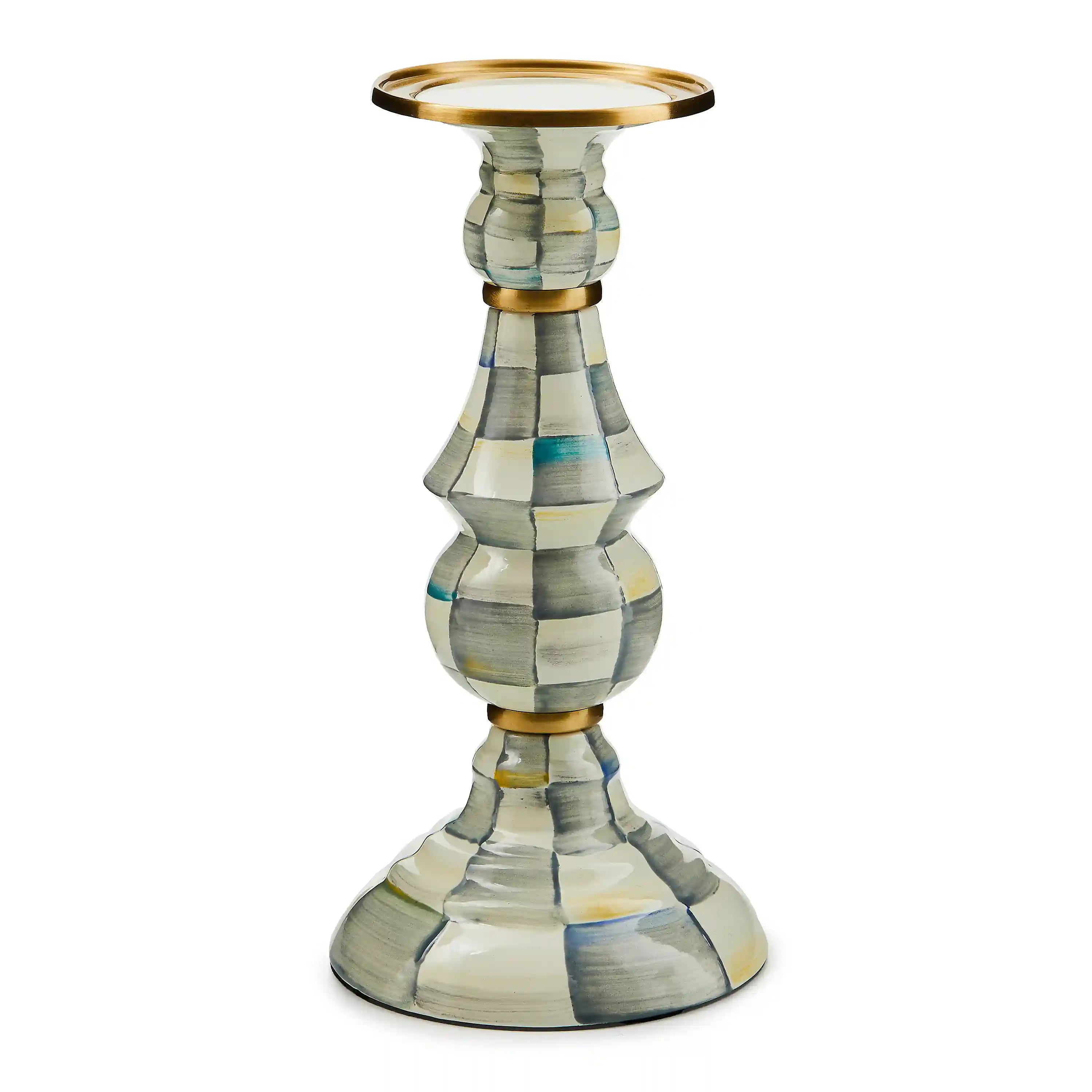 Violet Check Large Pillar Candlestick