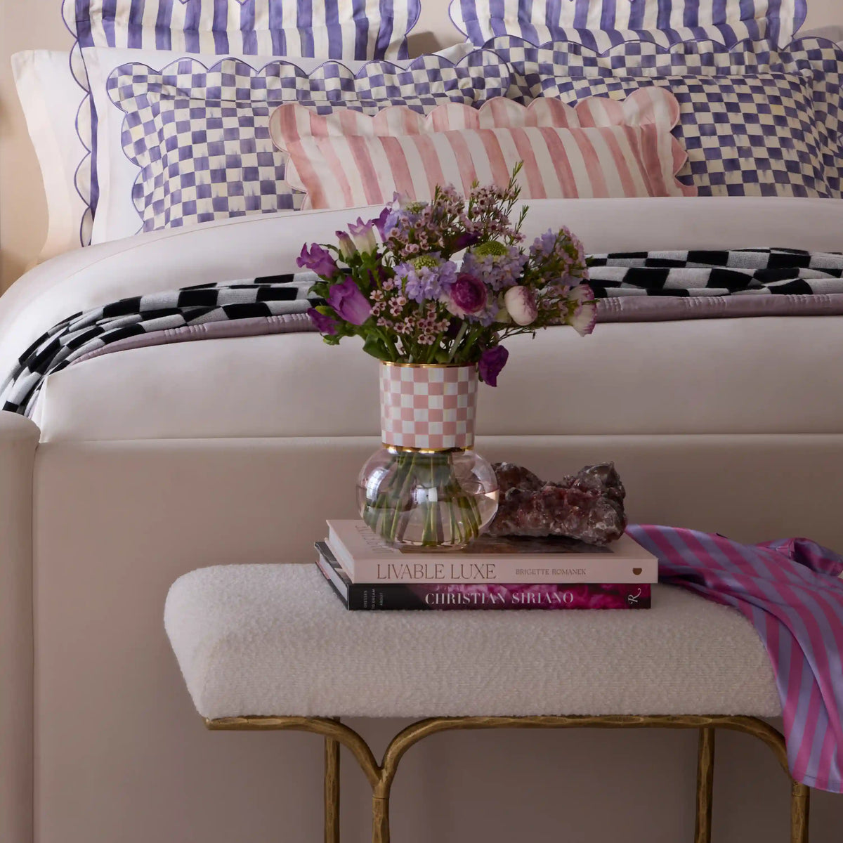 Violet Check Glass Vase