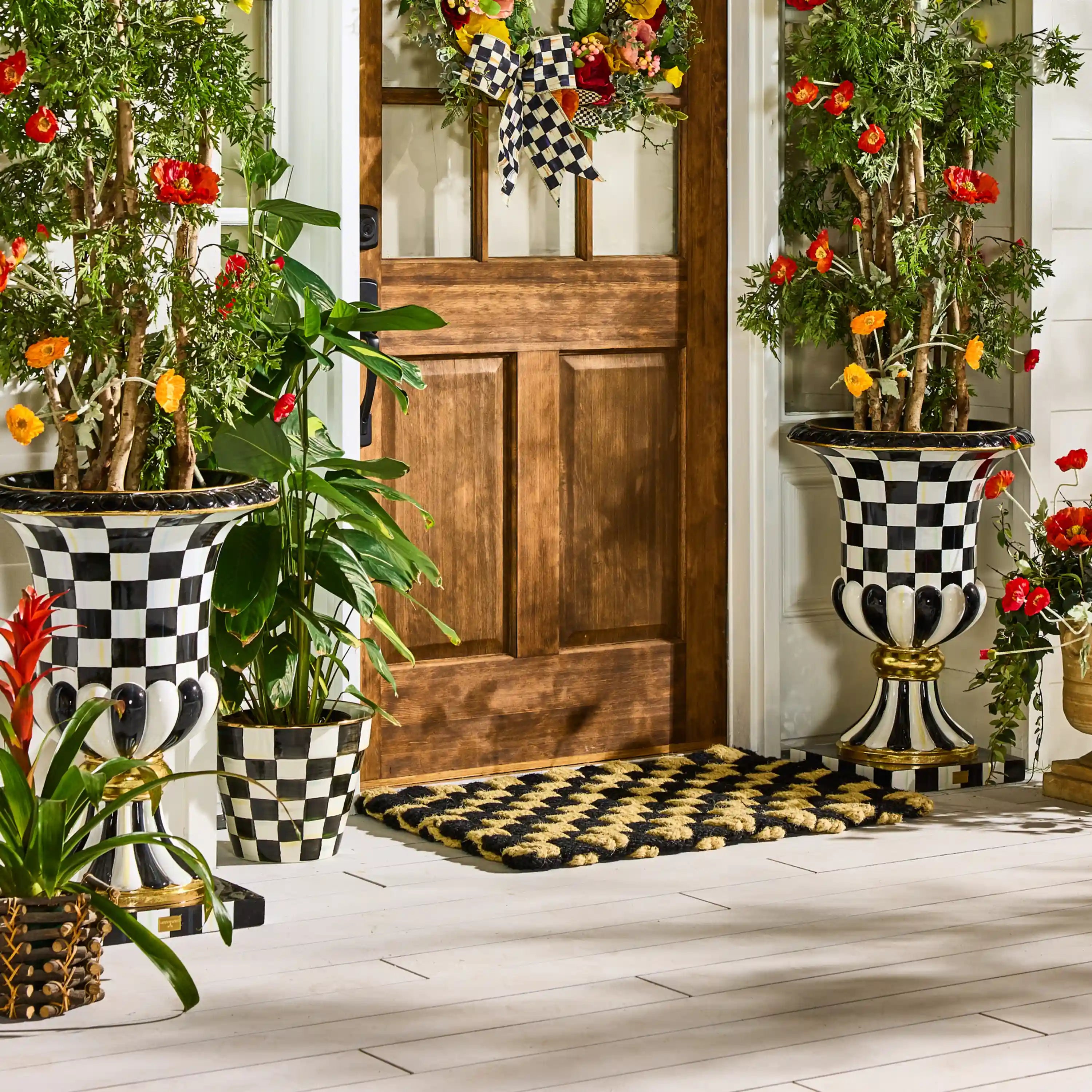 Violet Check Pedestal Urn