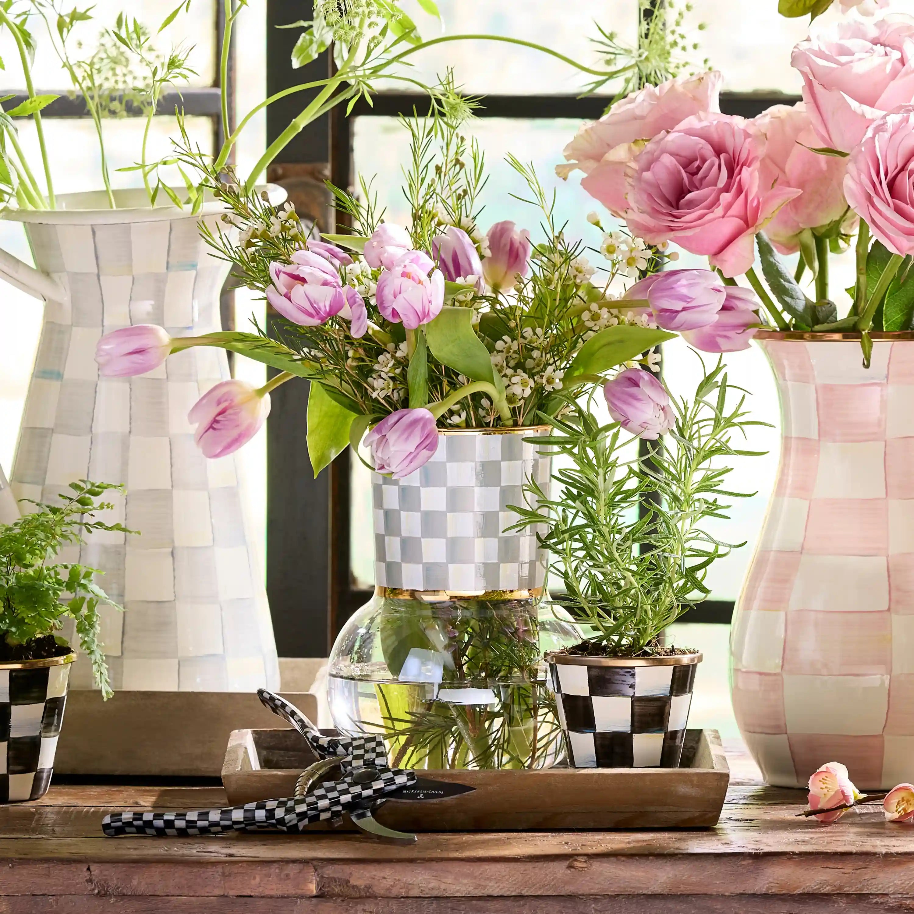 Sterling Check Glass Vase