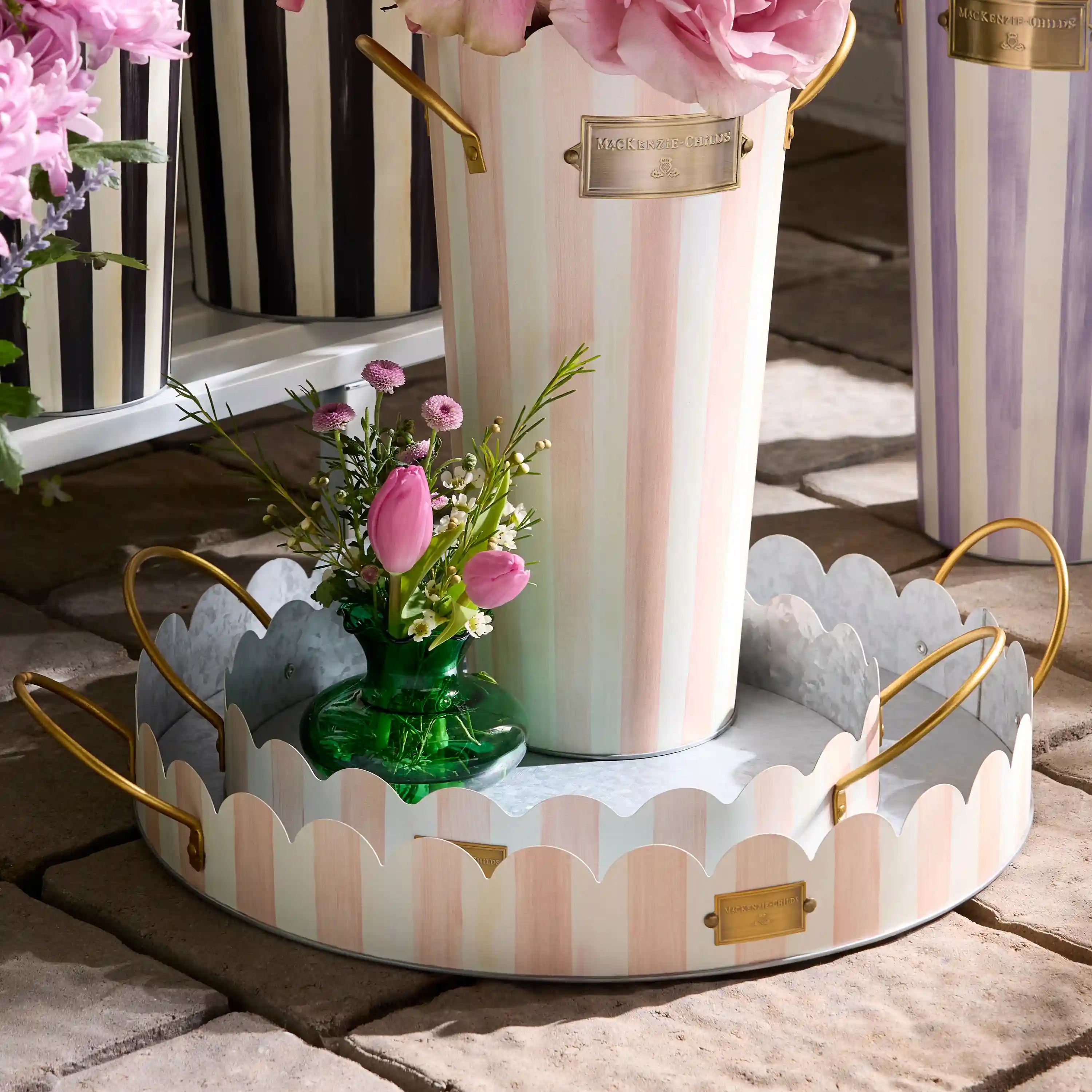 Violet Stripe Serving Trays, Set of 2