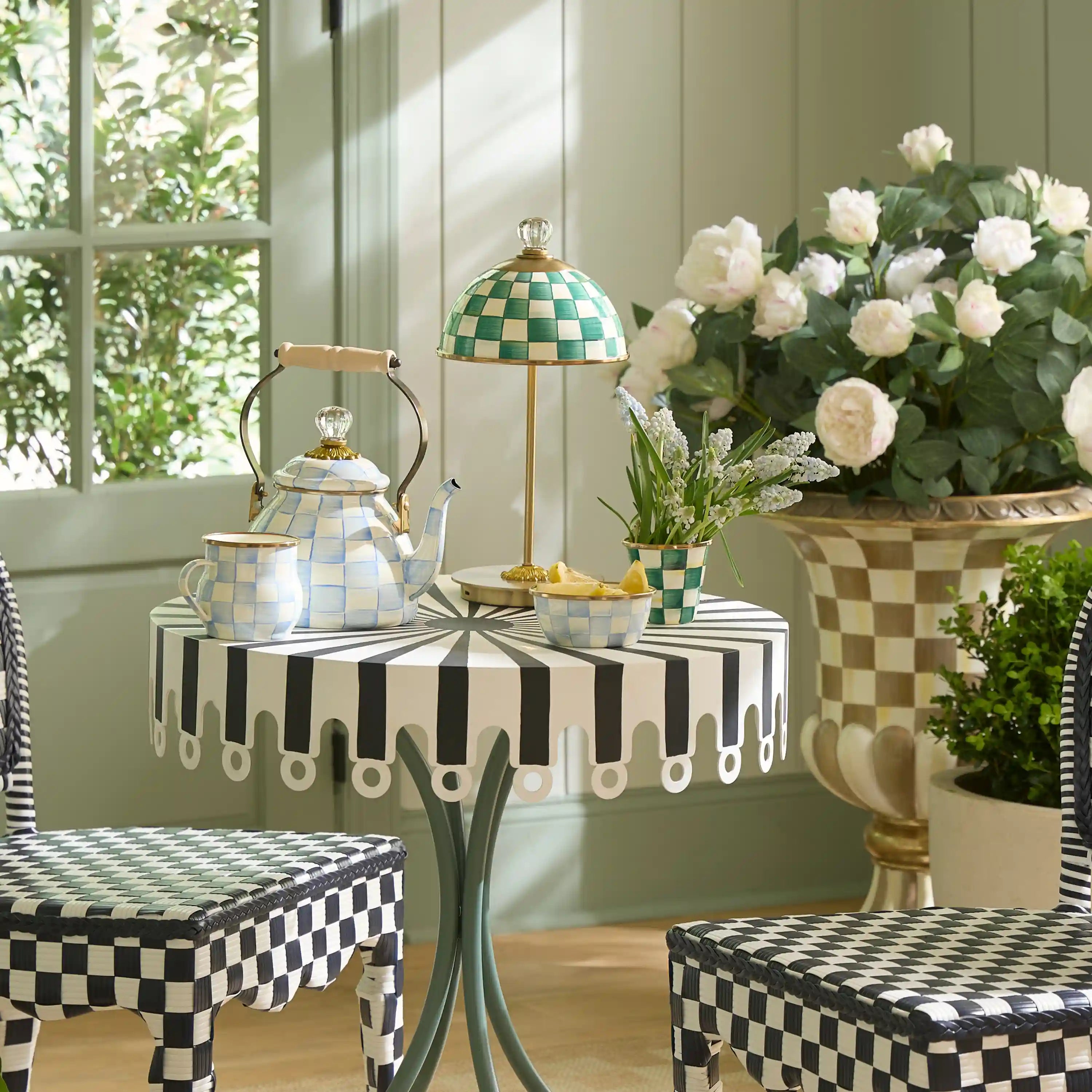 Courtly Check LED Rechargeable Dome Table Lamp