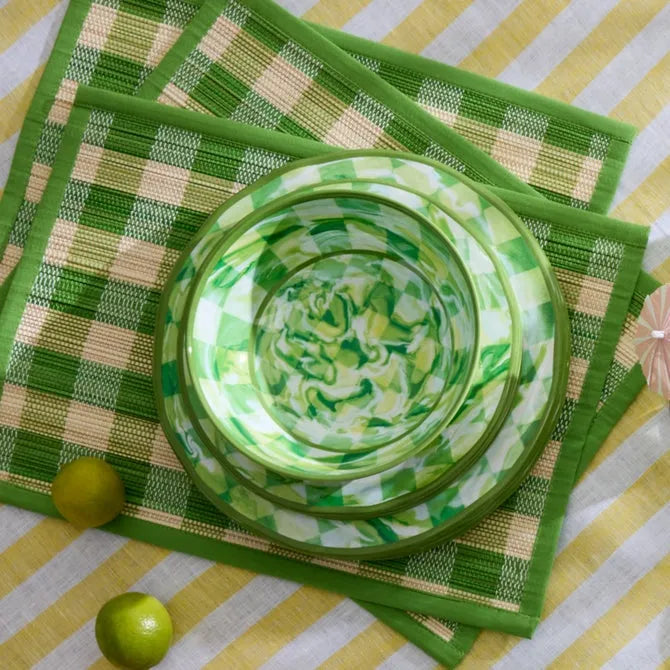 Green Marble Check Melamine Small Bowls, Set of 4