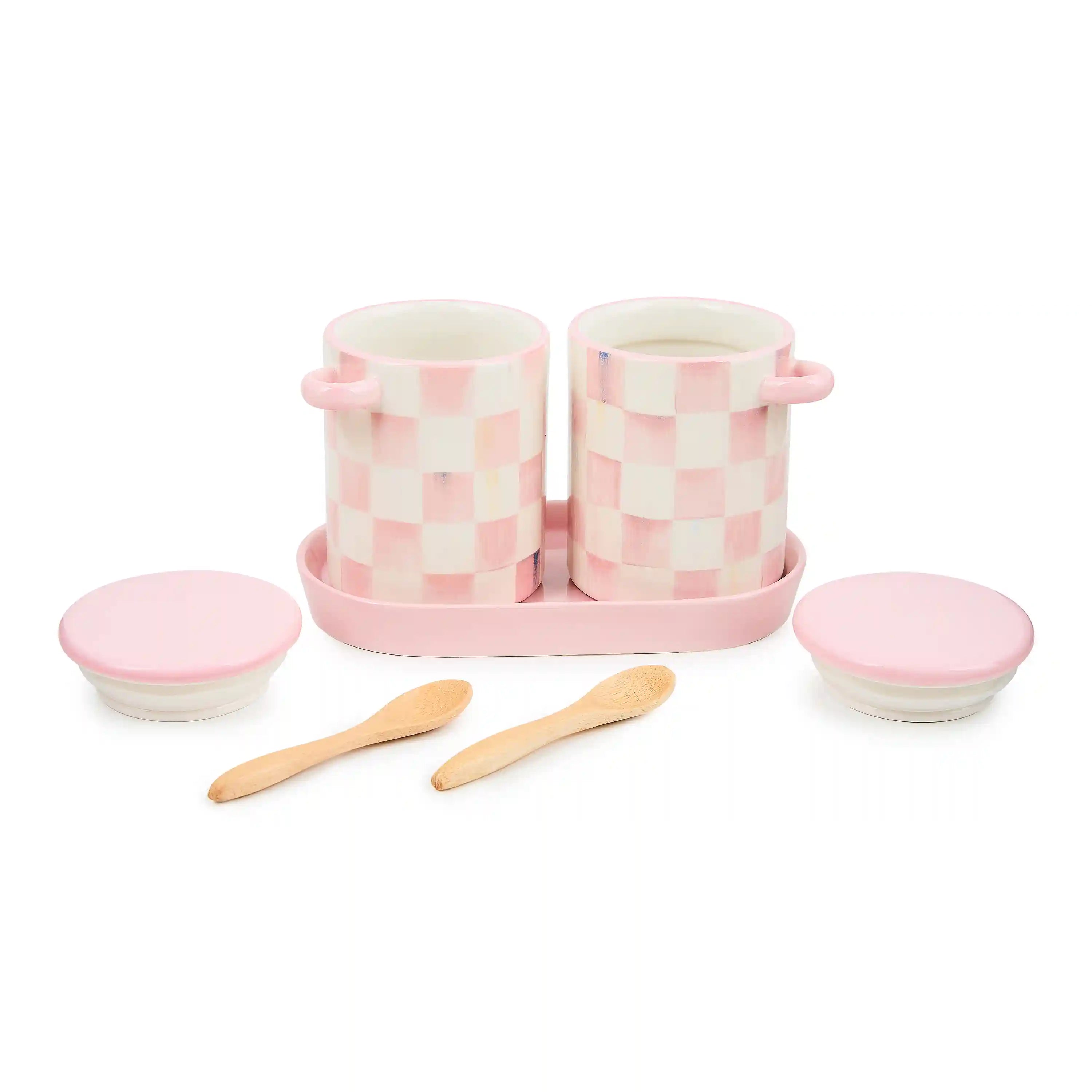 Rosy Check Farmhouse Canisters, Set of 2