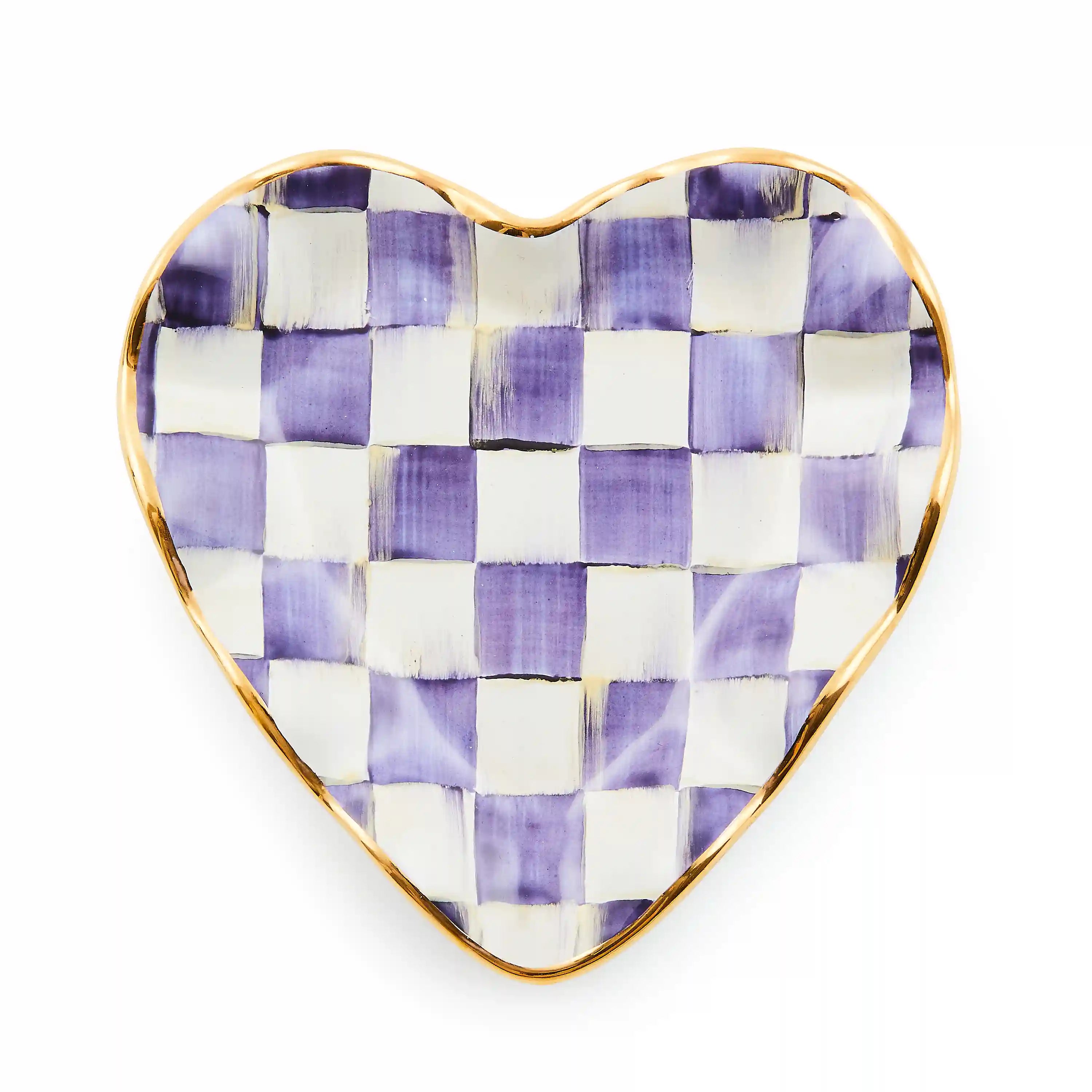 Mocha Check Ceramic Heart Plate