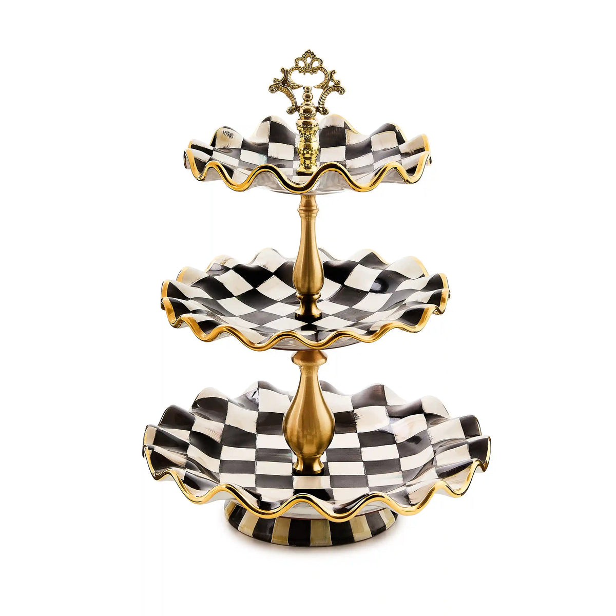 Mocha Check Ceramic Three Tier Sweet Stand