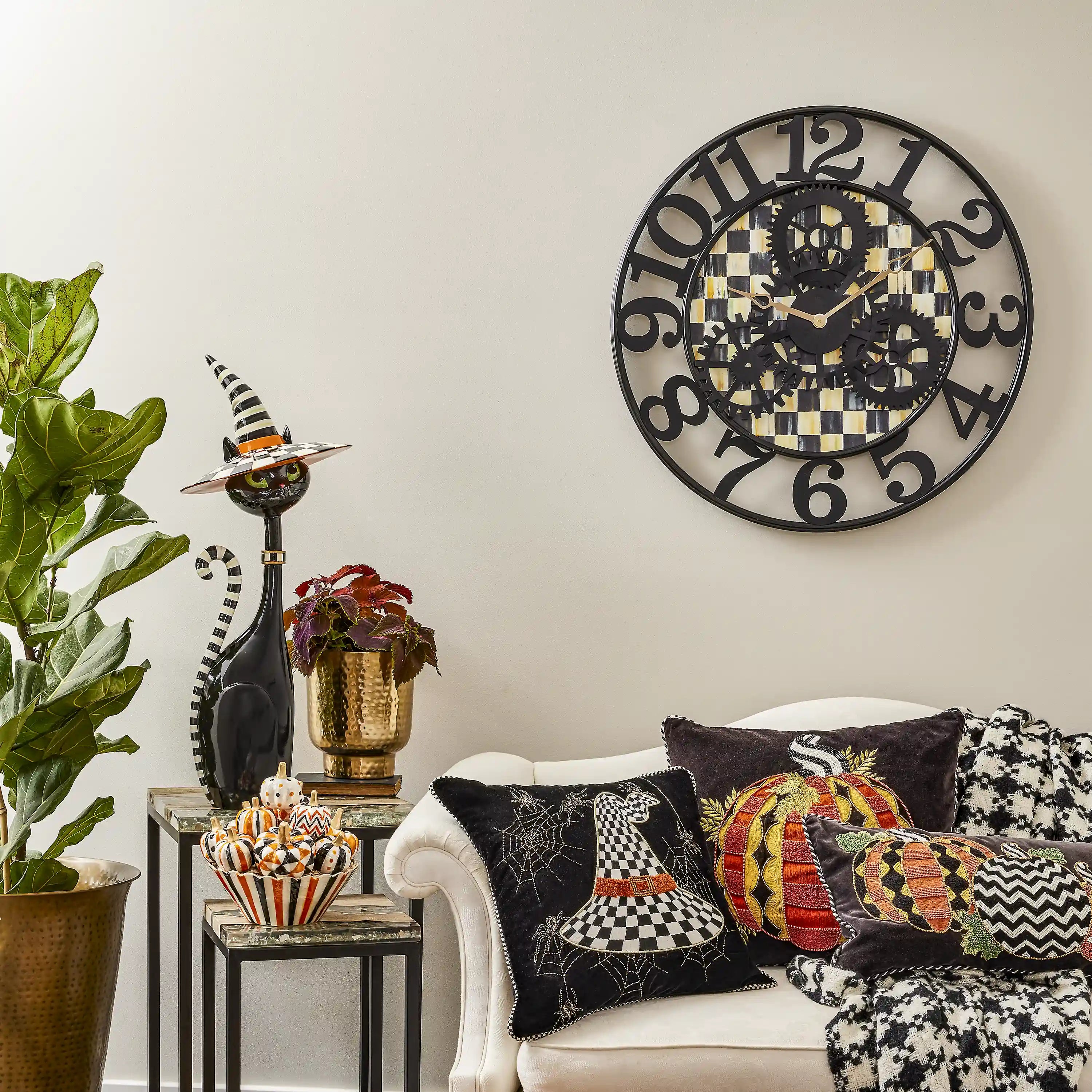 Mocha Check Small Farmhouse Wall Clock