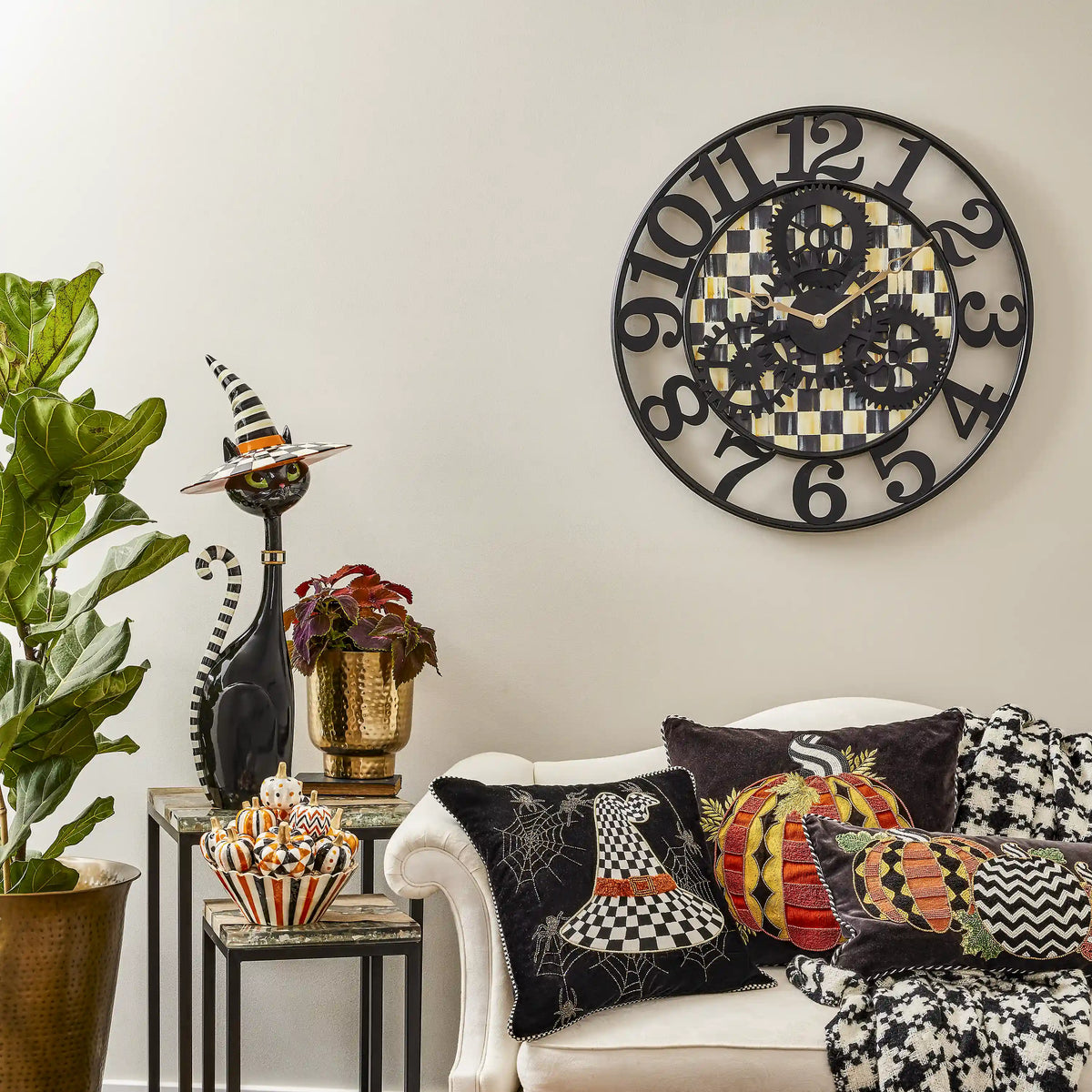 Mocha Check Large Farmhouse Wall Clock