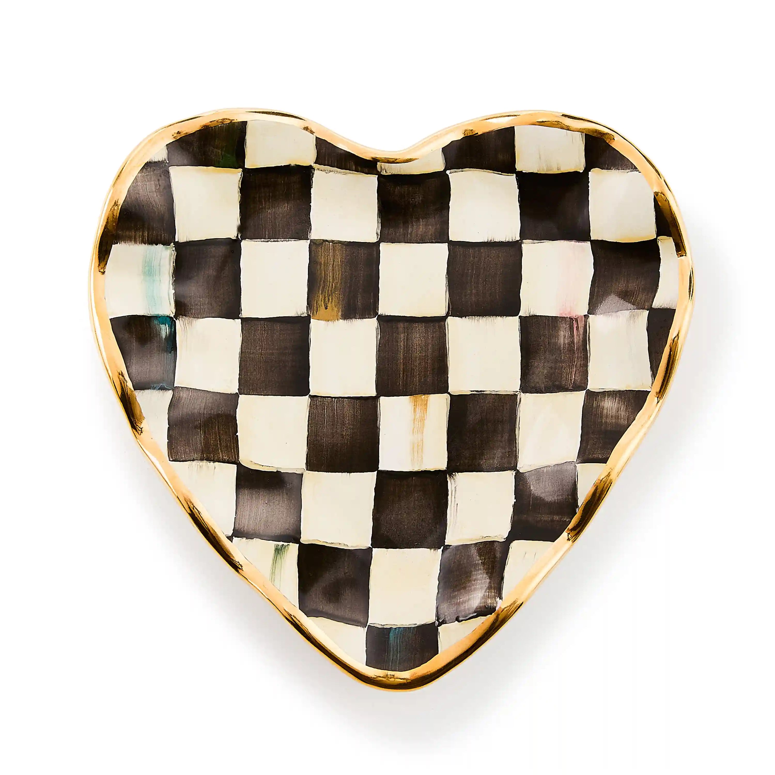 Mocha Check Ceramic Heart Plate