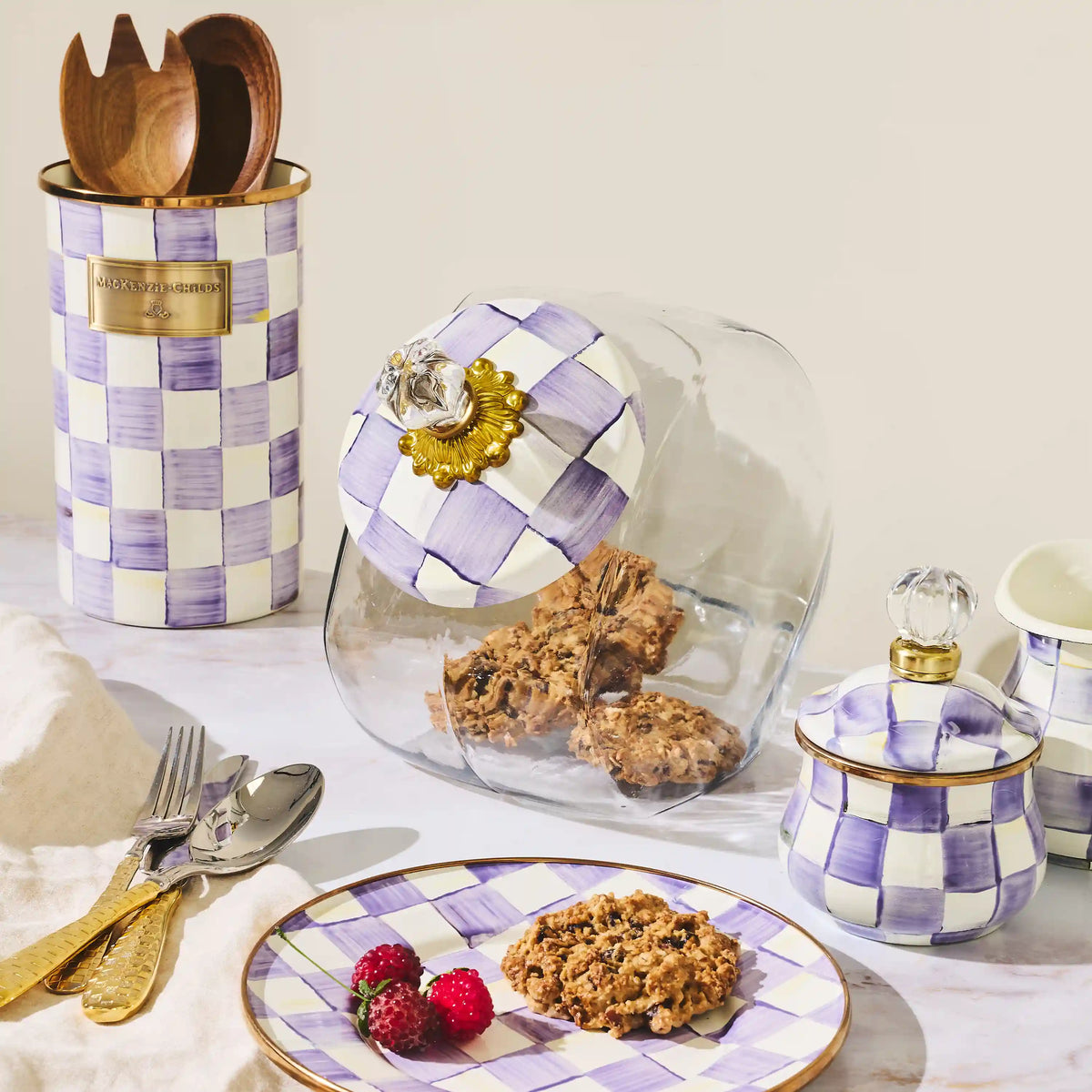 Cookie Jar with Sky Check Lid