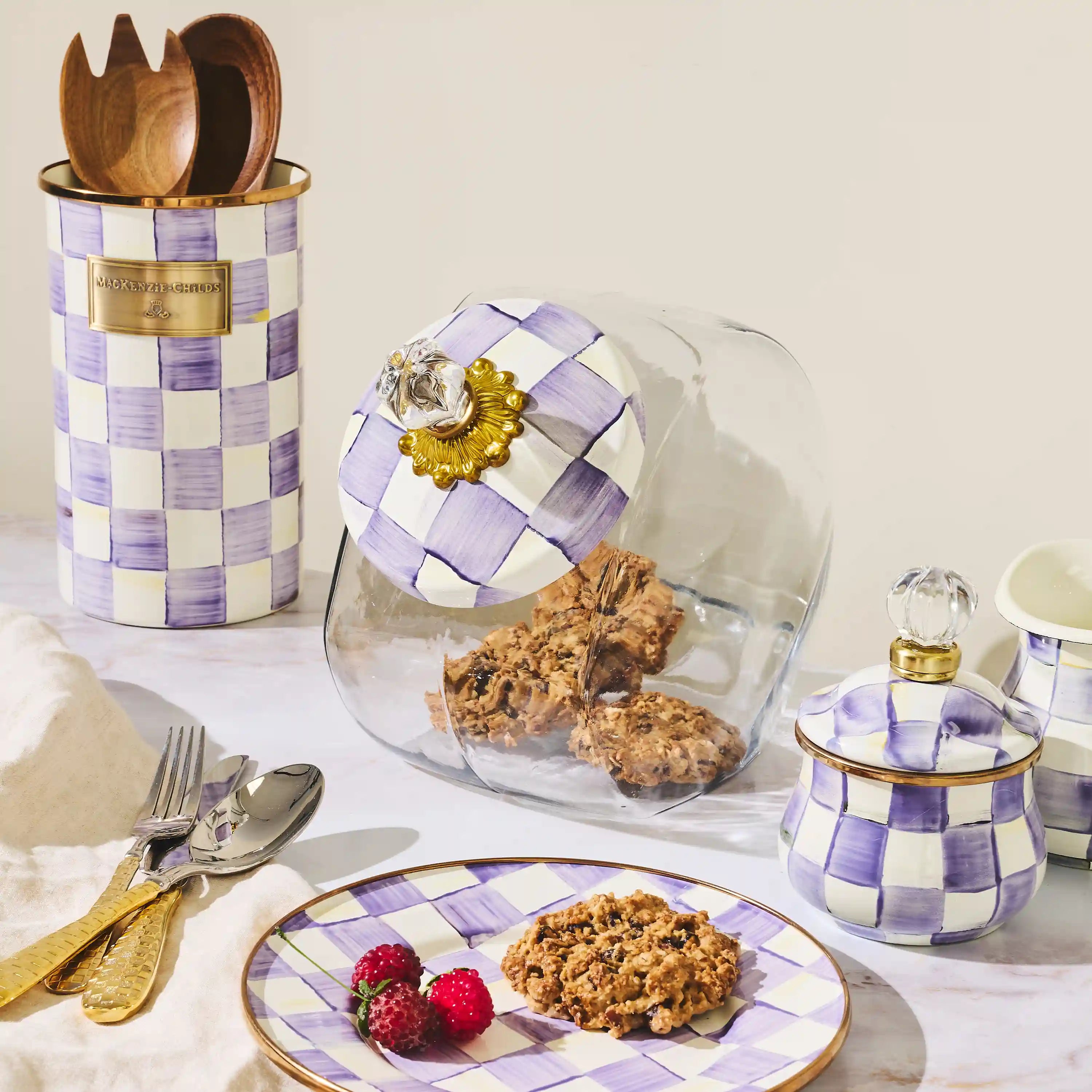 Cookie Jar with Mocha Check Lid