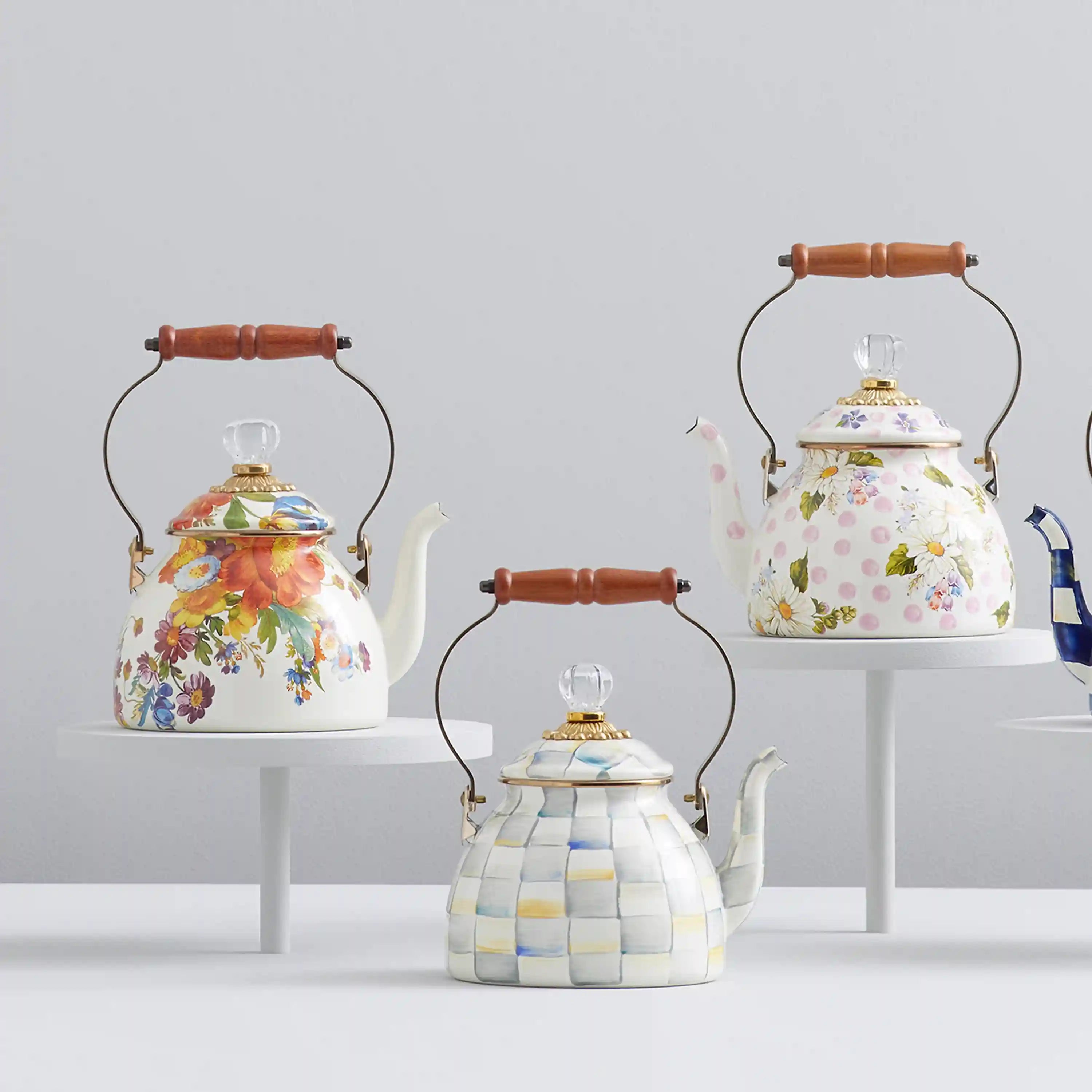 Wild Rose White 3 Quart Tea Kettle