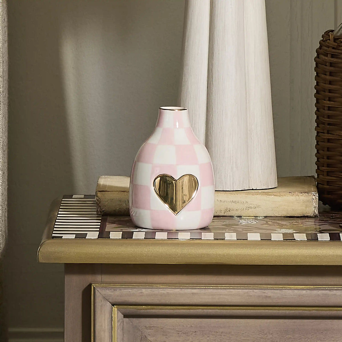 Rosy Check Heart Bud Vase