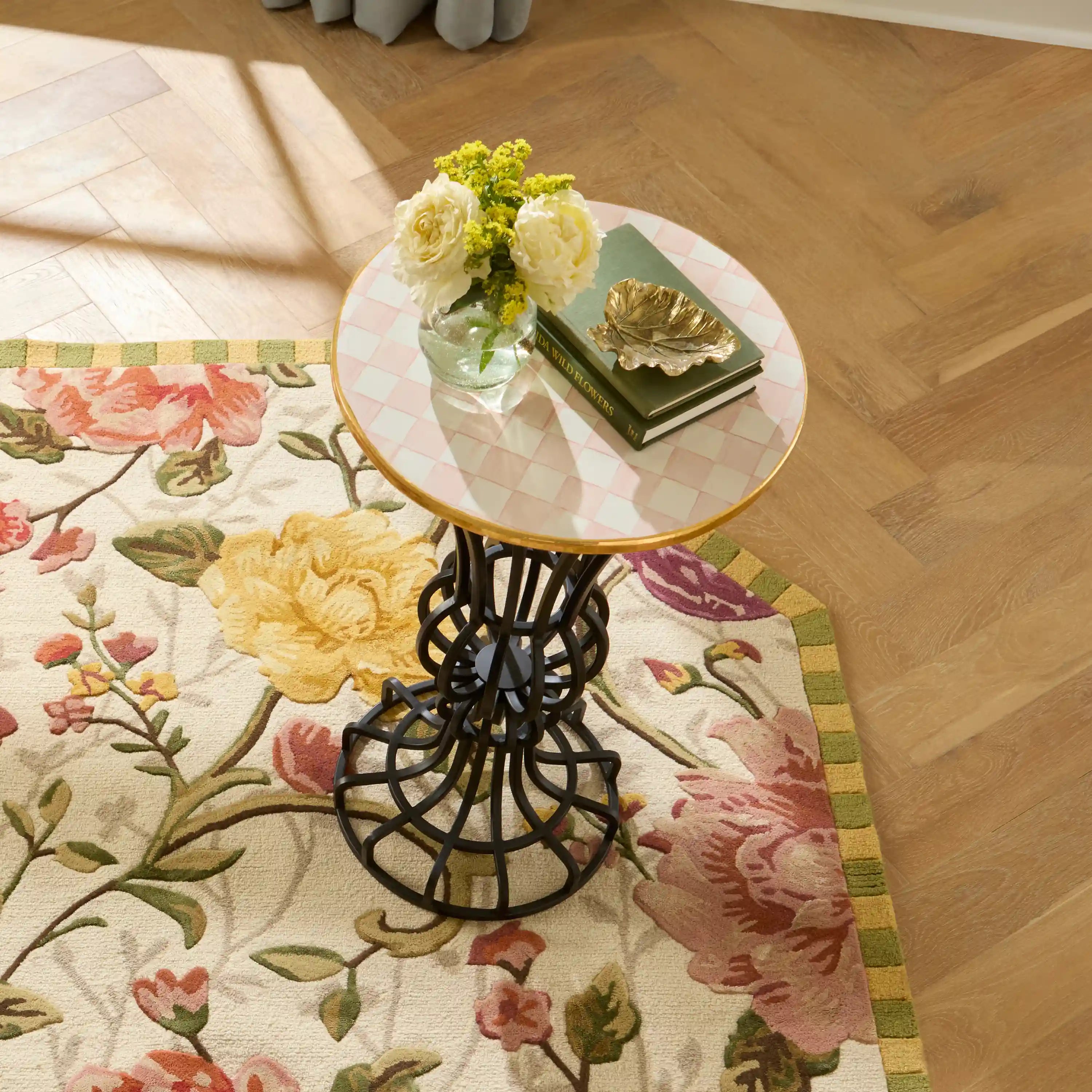 Mocha Check Pedestal Accent Table