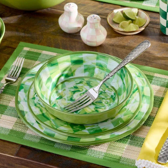 Green Marble Check Melamine Dinner Plates, Set of 4