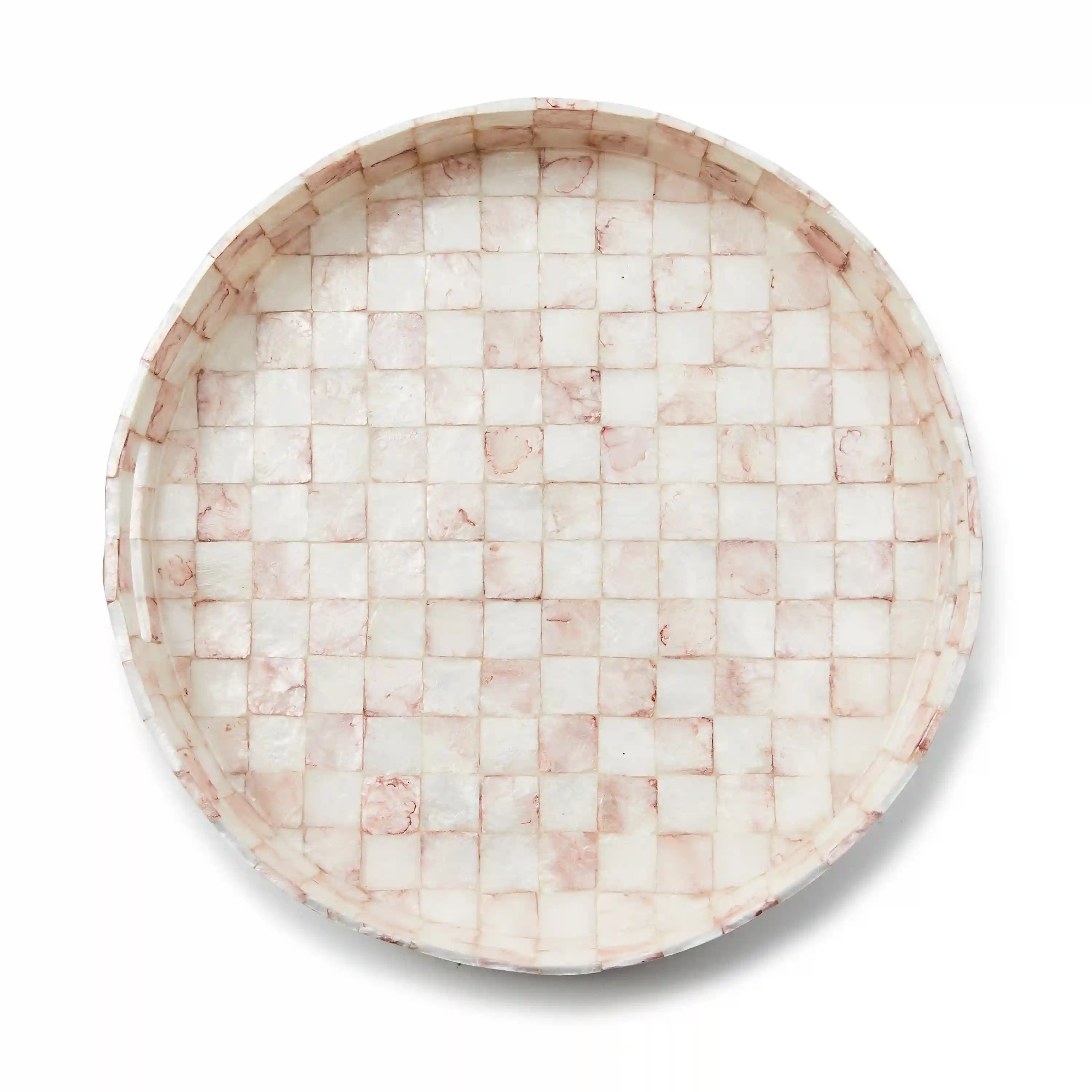 Violet Check Capiz Round Tray