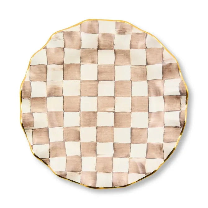 Mocha Check Ceramic Fluted Dinner Plate
