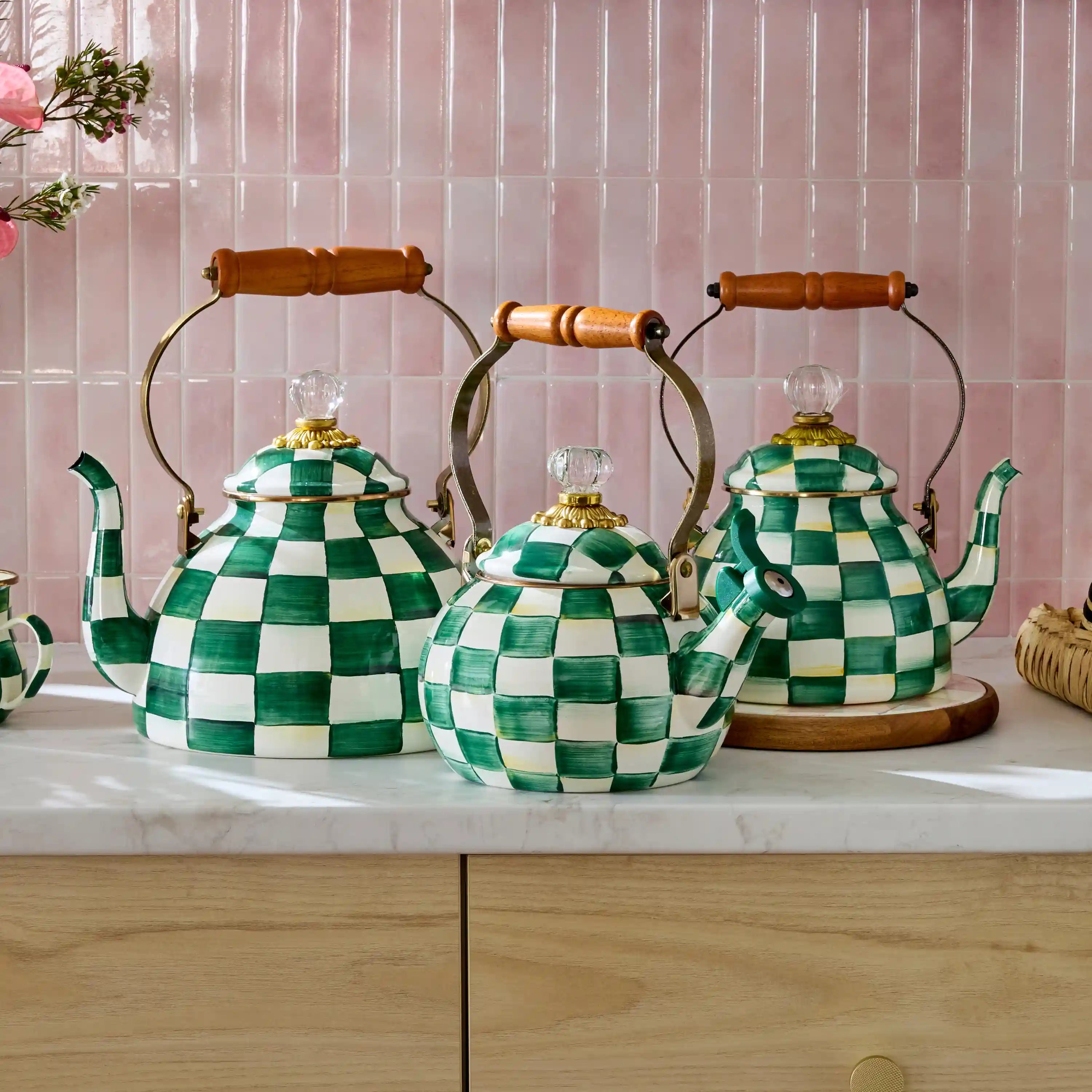 Mocha Check Whistling Tea Kettle