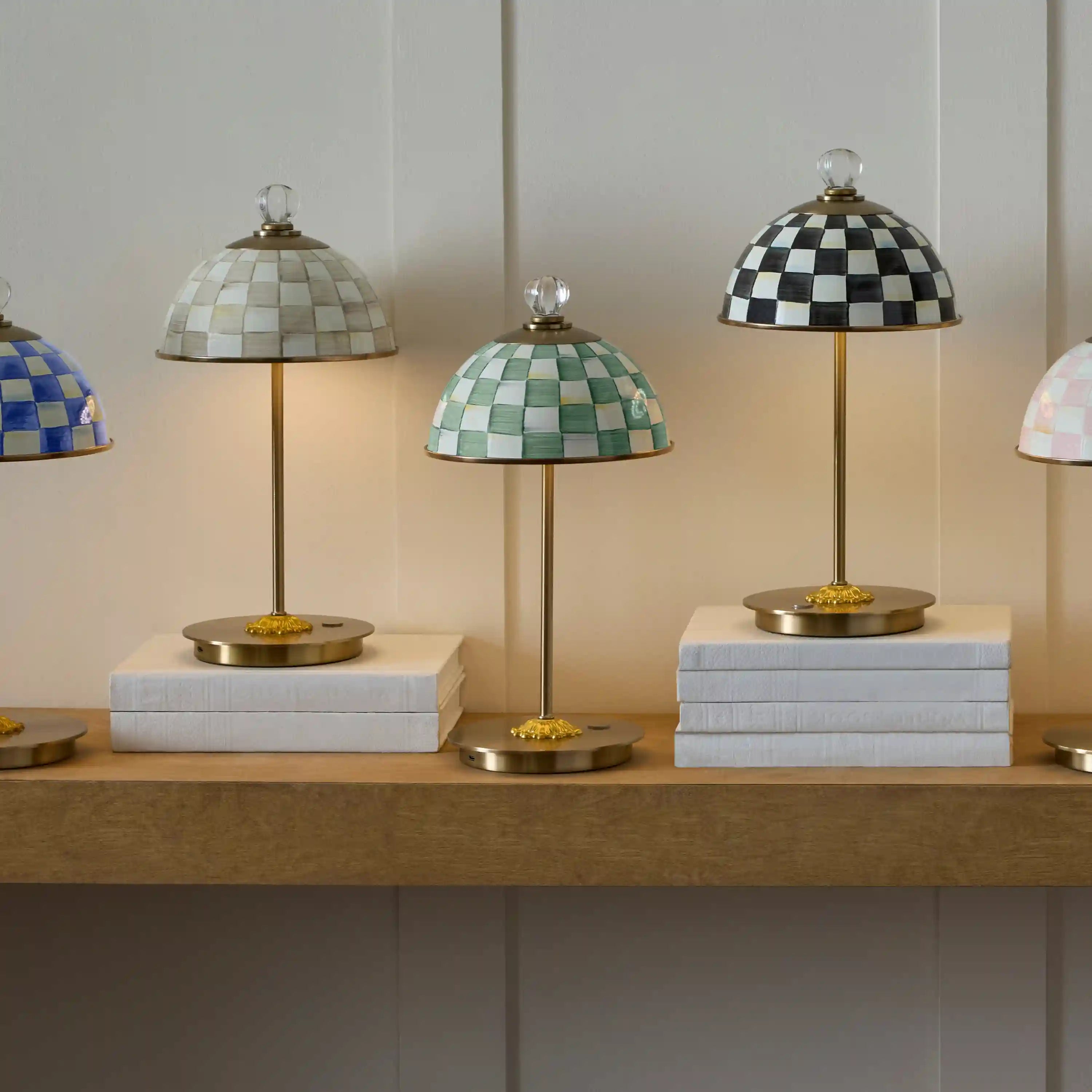 Courtly Check LED Rechargeable Dome Table Lamp