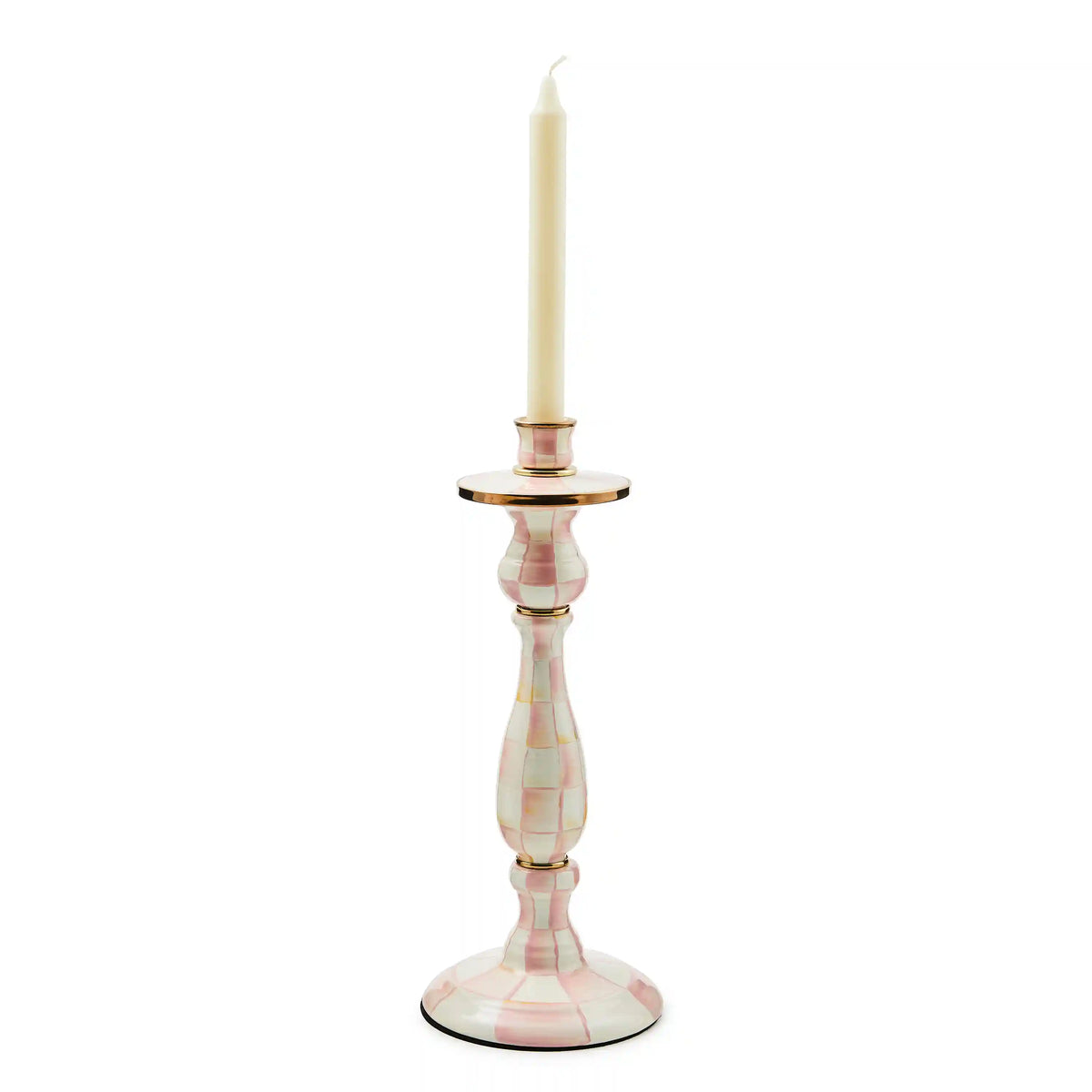 Mocha Check Large Candlestick