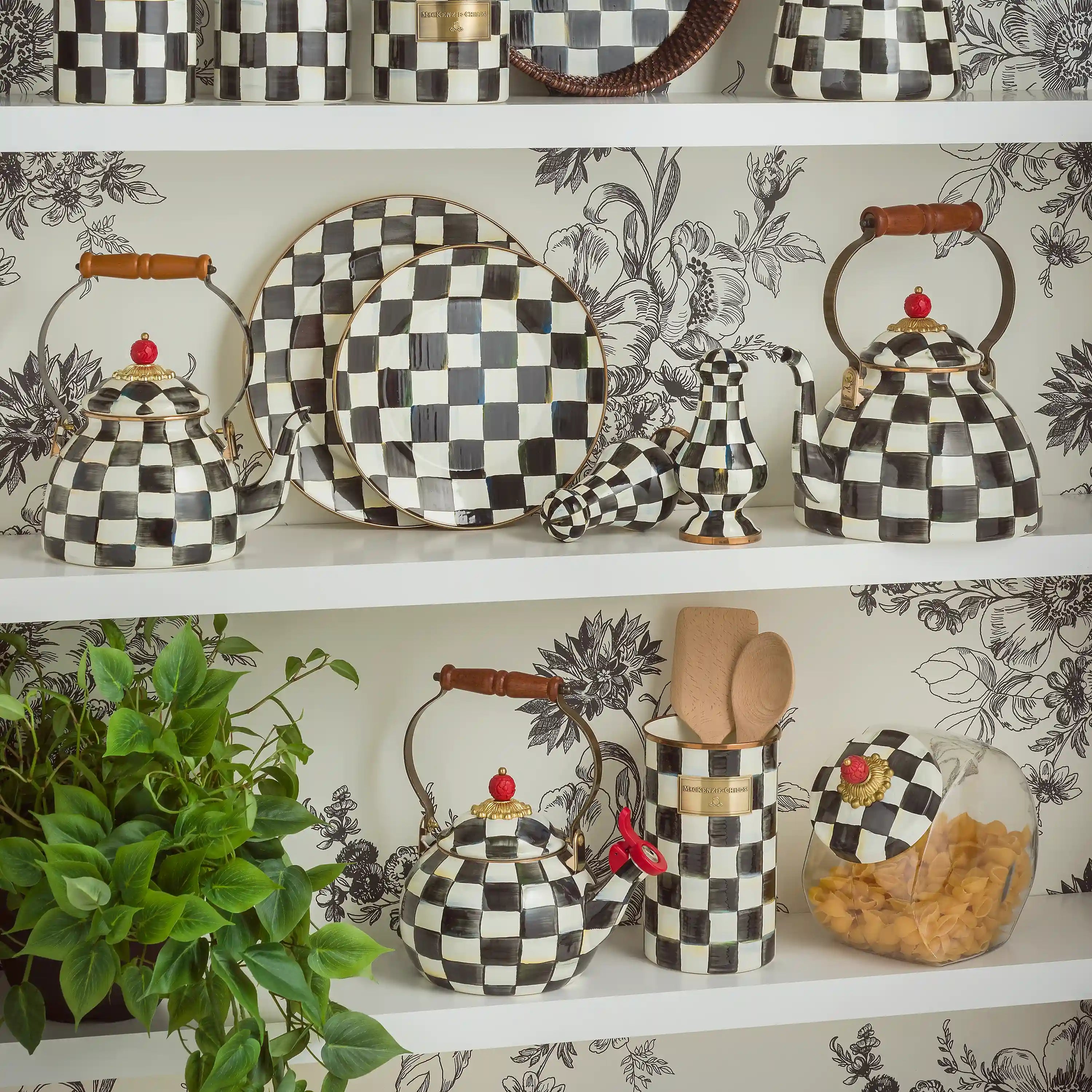 Mocha Check Whistling Tea Kettle