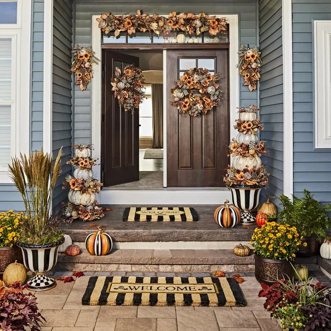 Welcome Awning Stripe Double Door Entrance Mat
