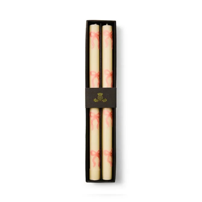 Pink Bow Dinner Candles, Set of 2