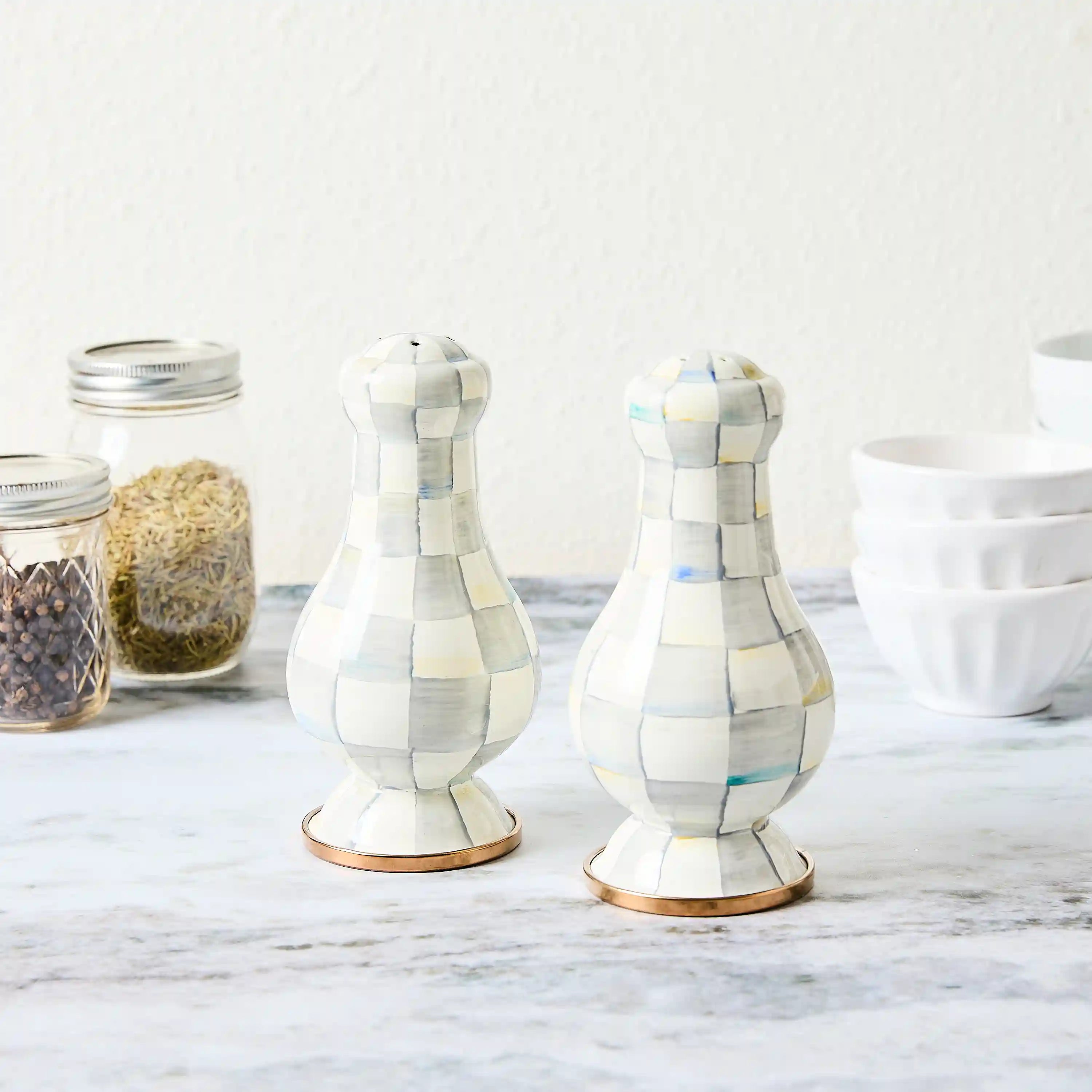 Emerald Check Large Salt & Pepper Shakers