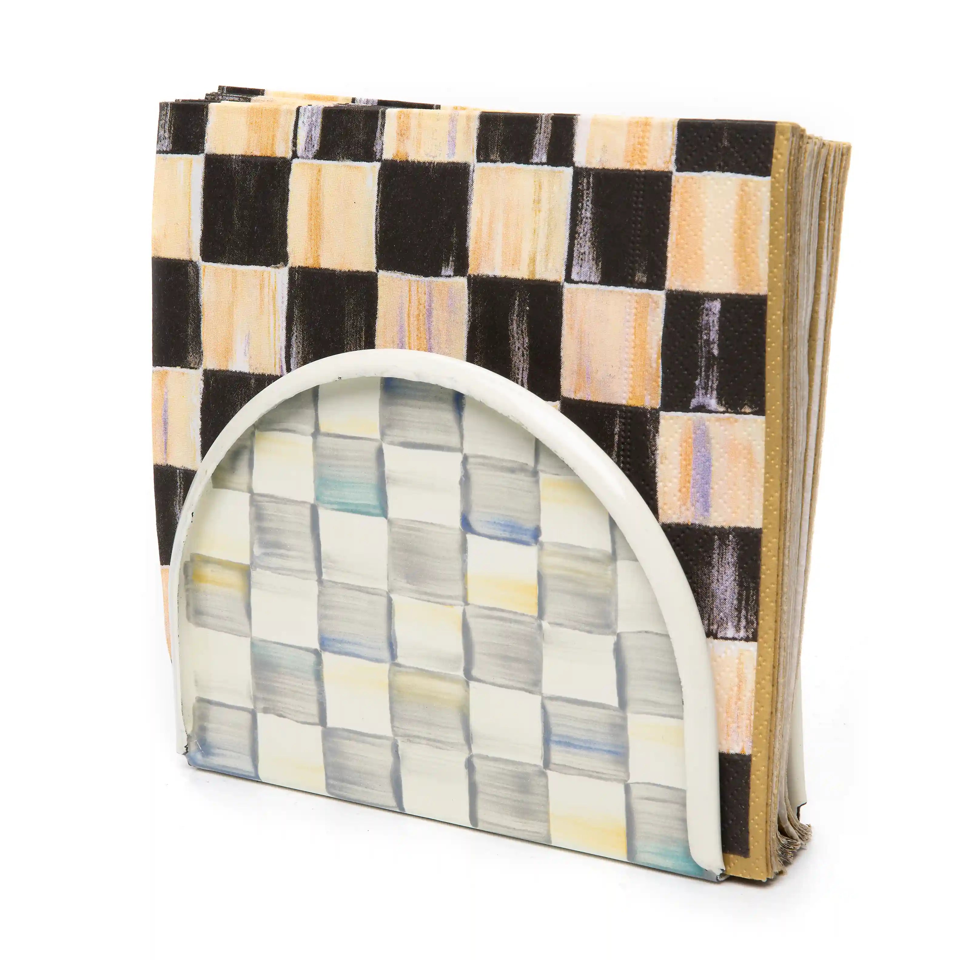 Emerald Check Enamel Napkin Holder