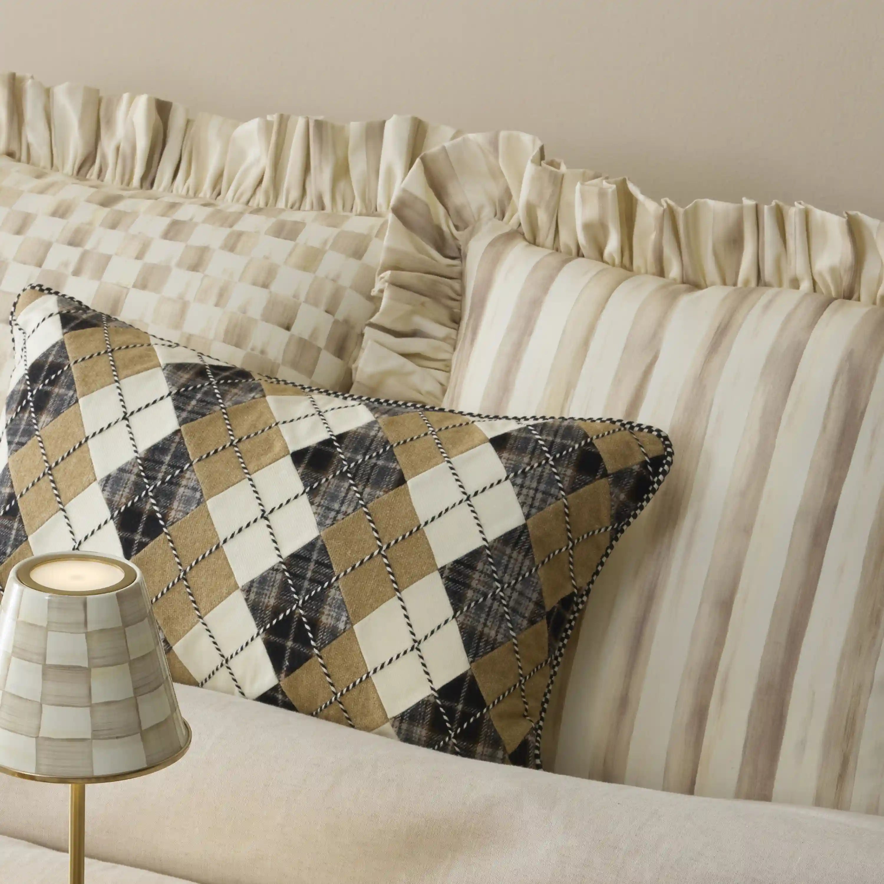 Rosy Stripe Ruffle Throw Pillow