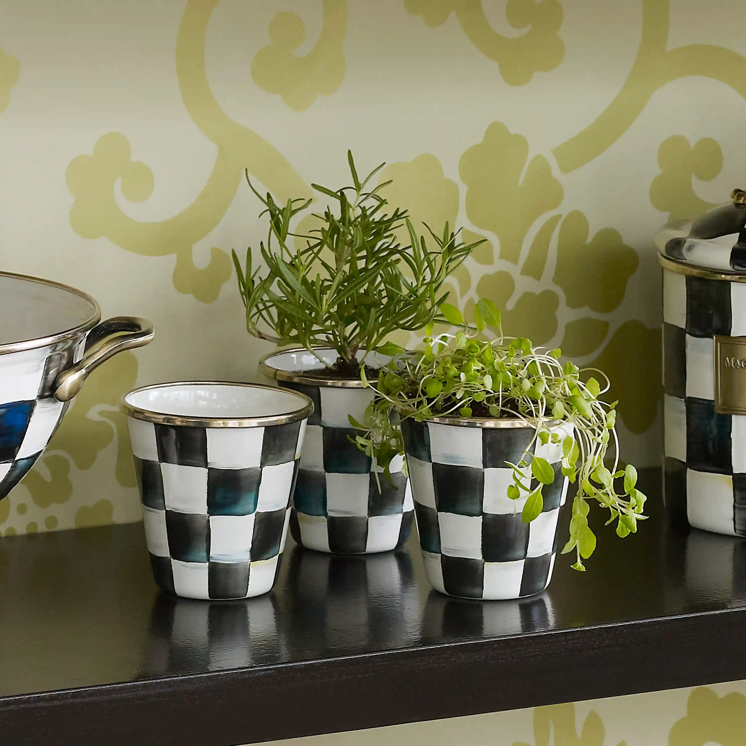 Mocha Check Herb Pots, Set of 3