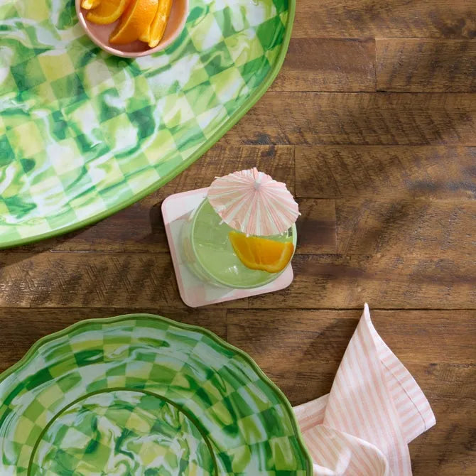 Green Check Acrylic Tumblers, Set of 4