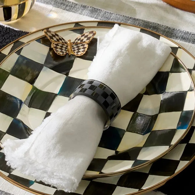 Black Check Napkin Rings, Set of 4