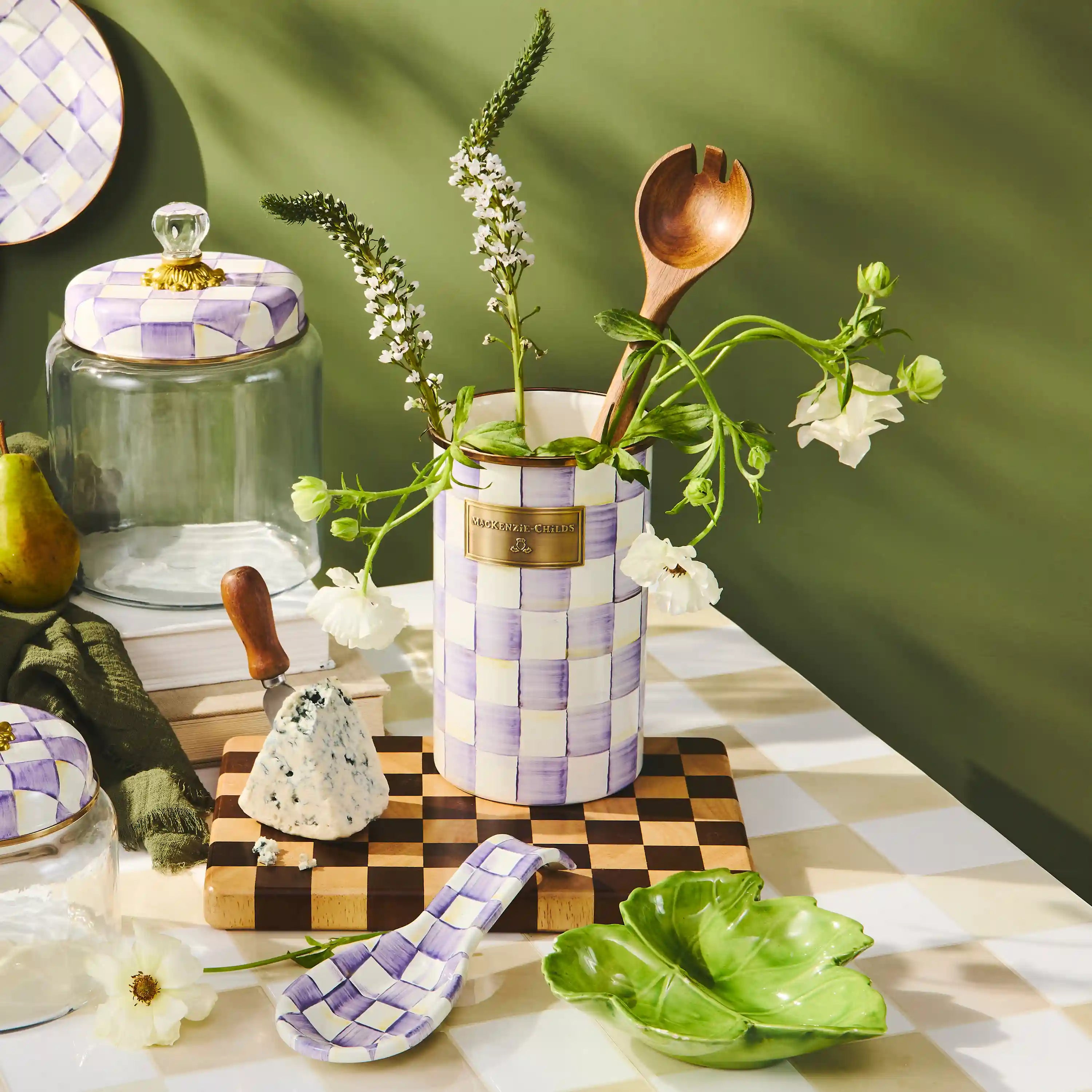 Violet Check Utensil Holder