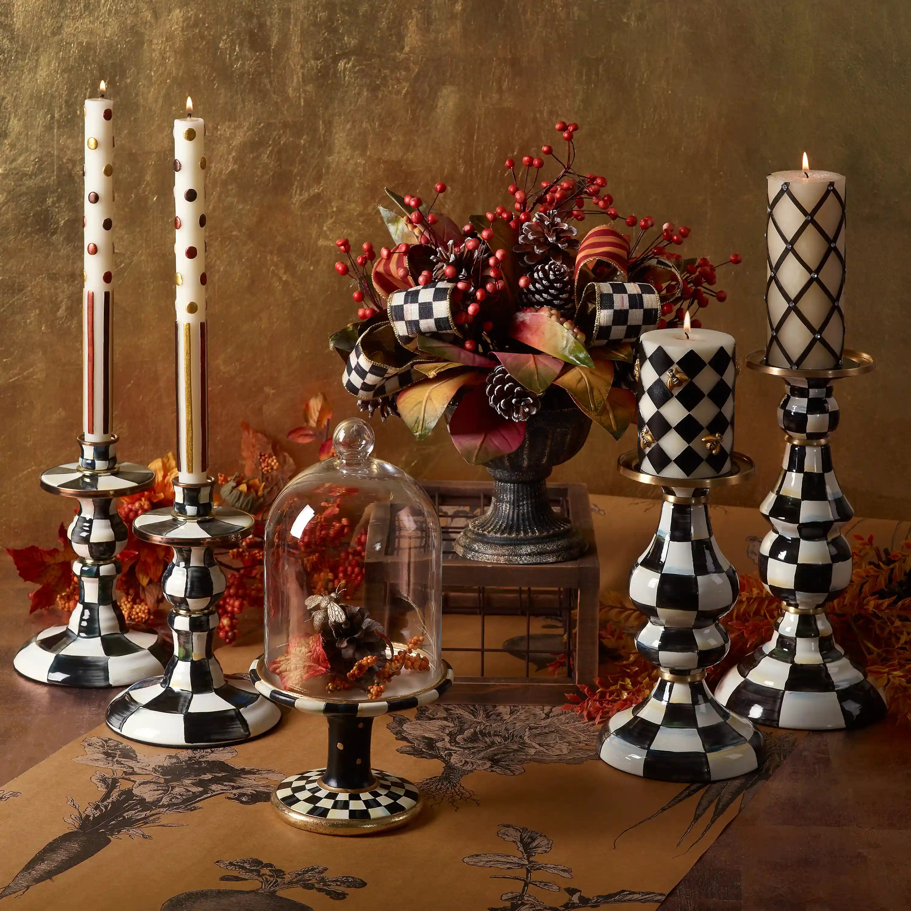 Emerald Check Large Pillar Candlestick