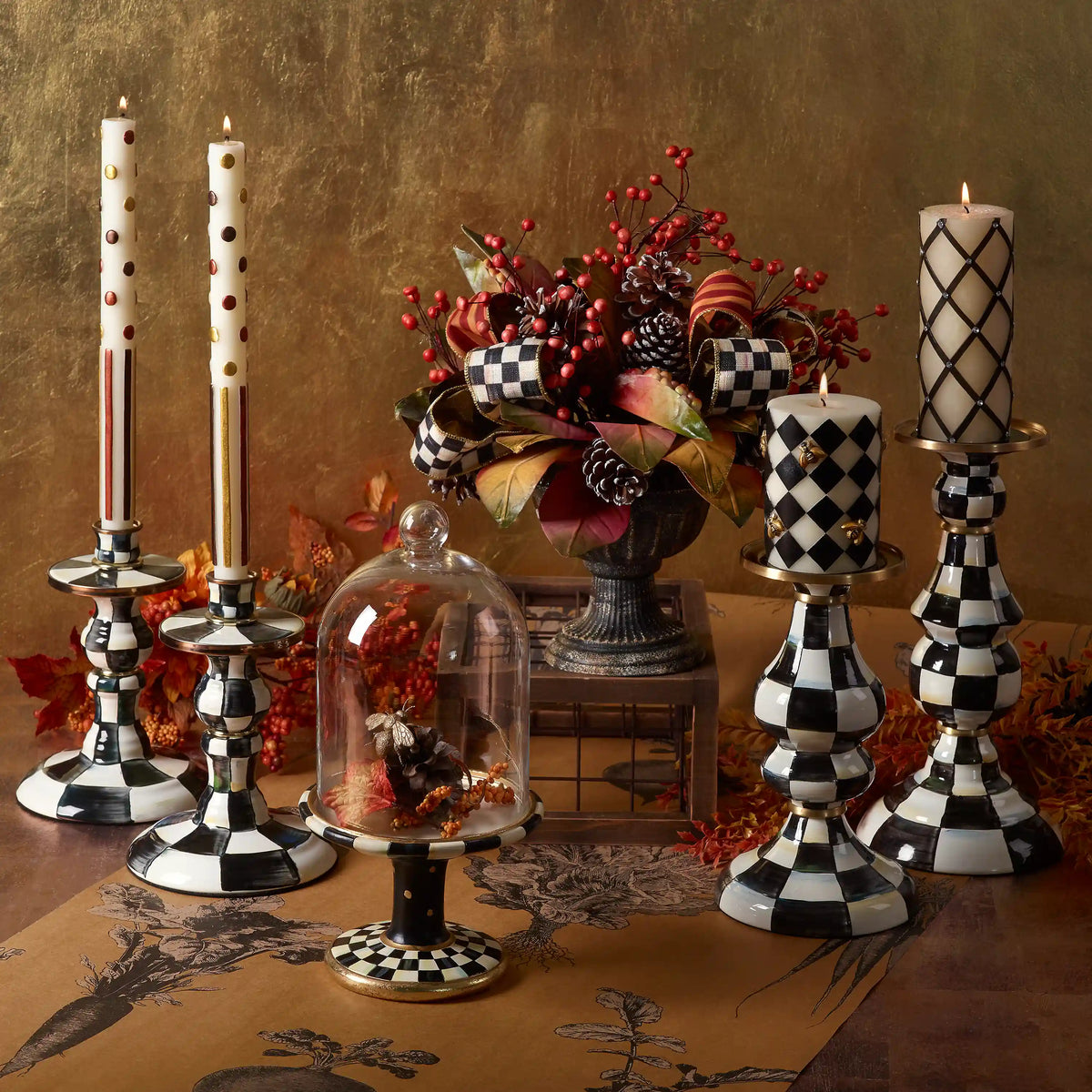 Violet Check Medium Pillar Candlestick