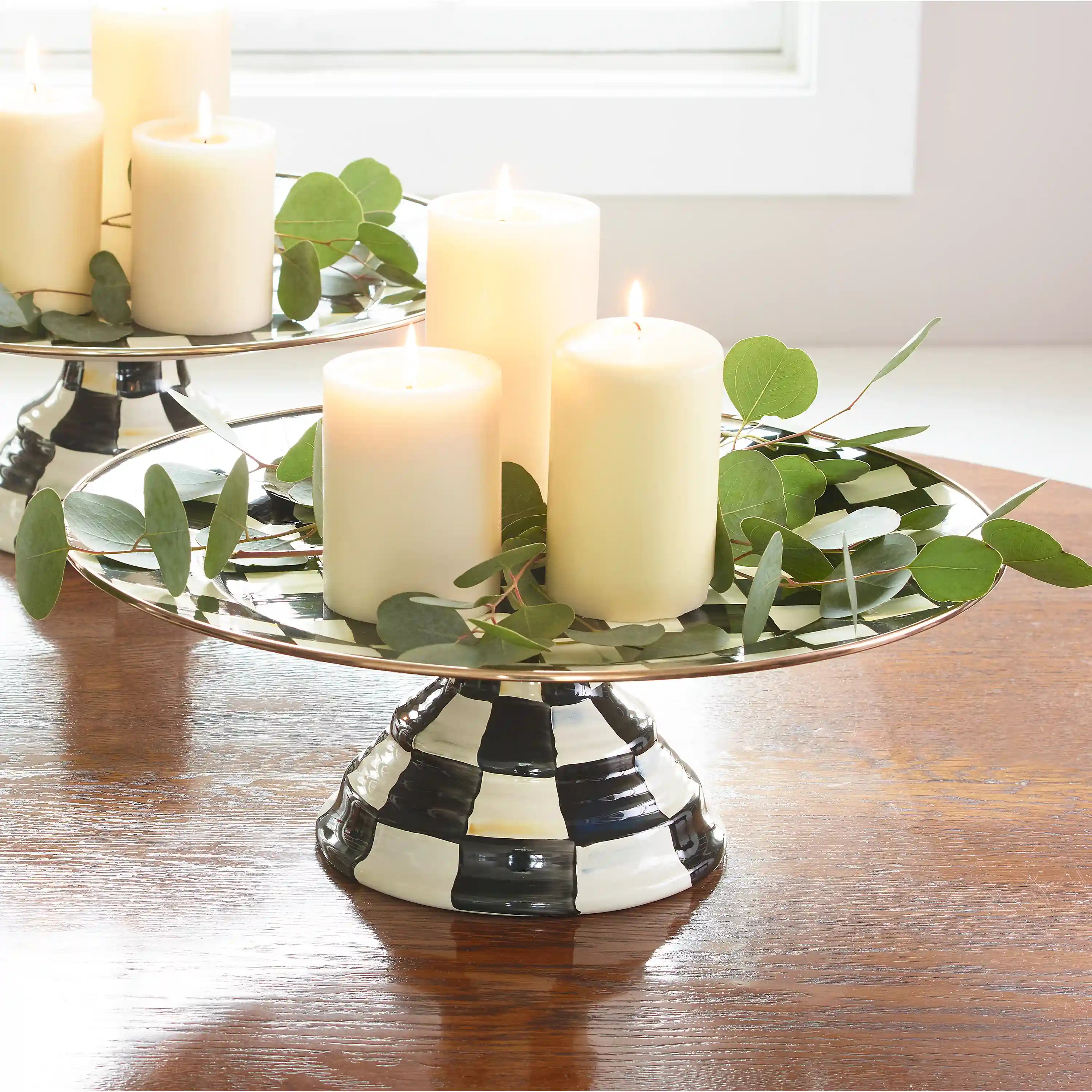 Sterling Check Large Pedestal Platter
