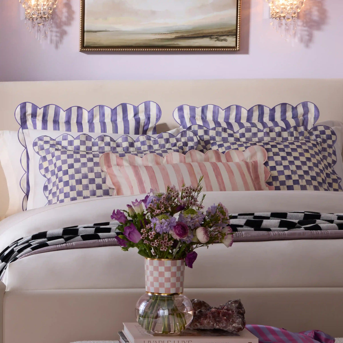 Courtly Check Reversible Scalloped Lumbar Throw Pillow