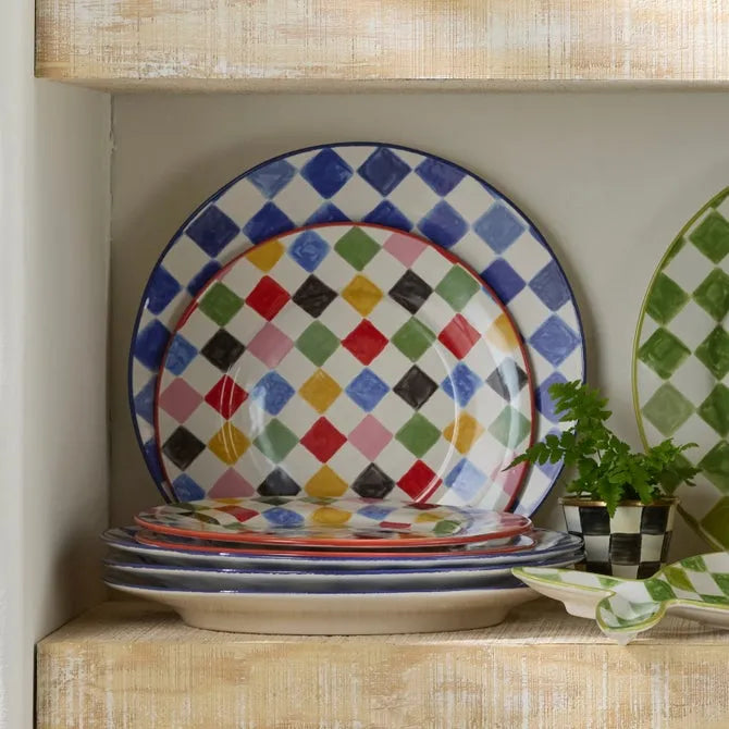 Indigo Check Round Platter