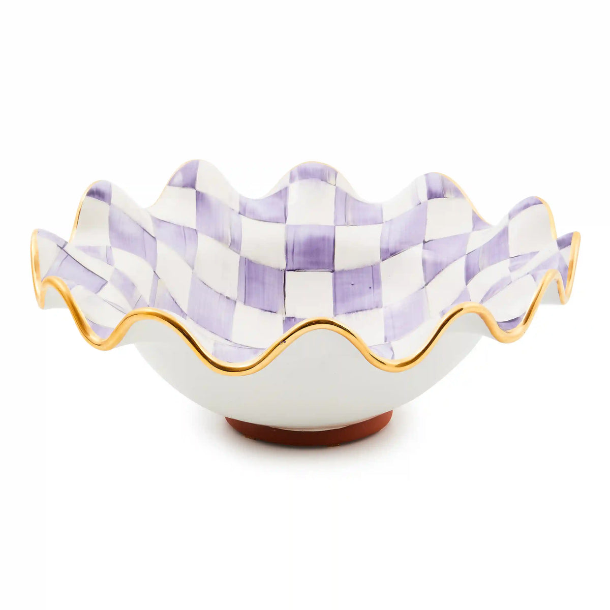 Mocha Check Ceramic Fluted Serving Bowl